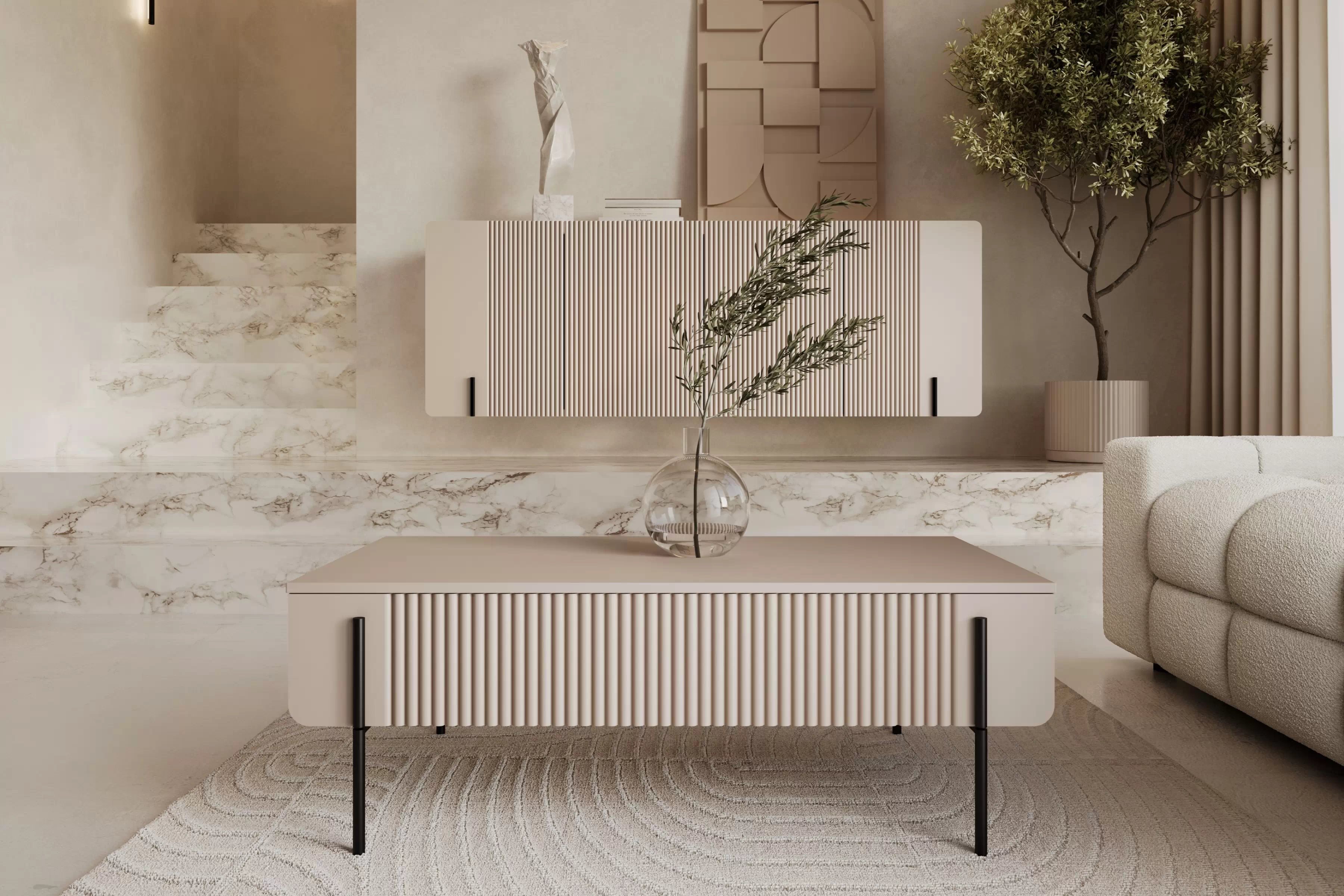 Konferenční stolek Malmi 100 cm se zásuvkami - kašmírová / černé nožky stolek kawowy se zásuvkami Malmi 100 cm - kašmír / černá nozki