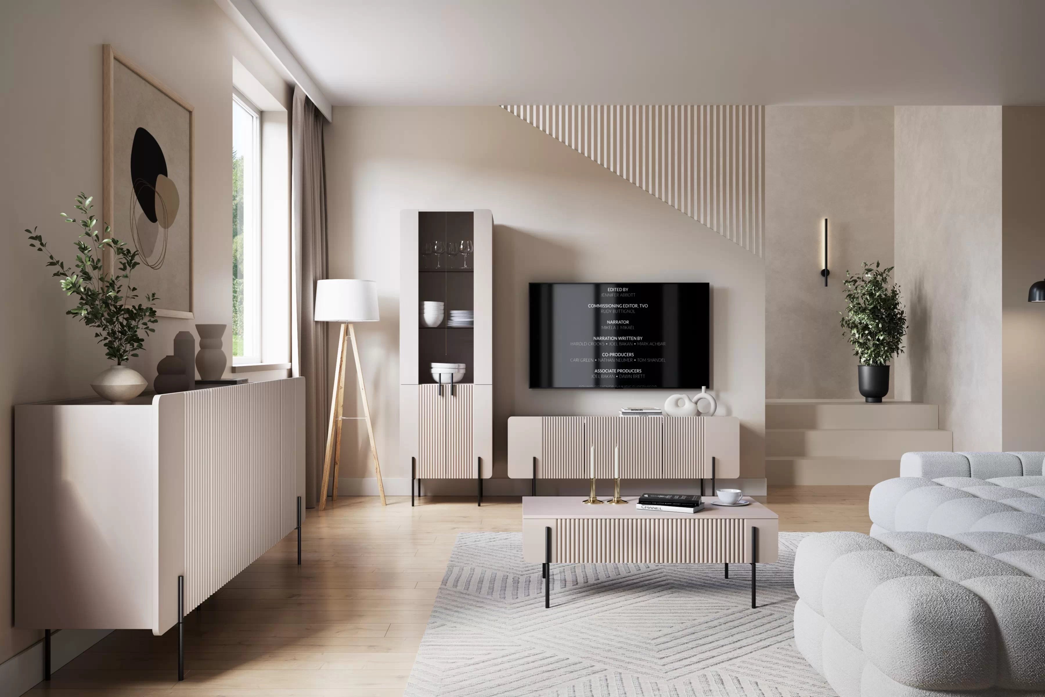 Konferenční stolek Malmi 100 cm se zásuvkami - kašmírová / černé nožky stolek kawowy se zásuvkami Malmi 100 cm - kašmír / černá nozki