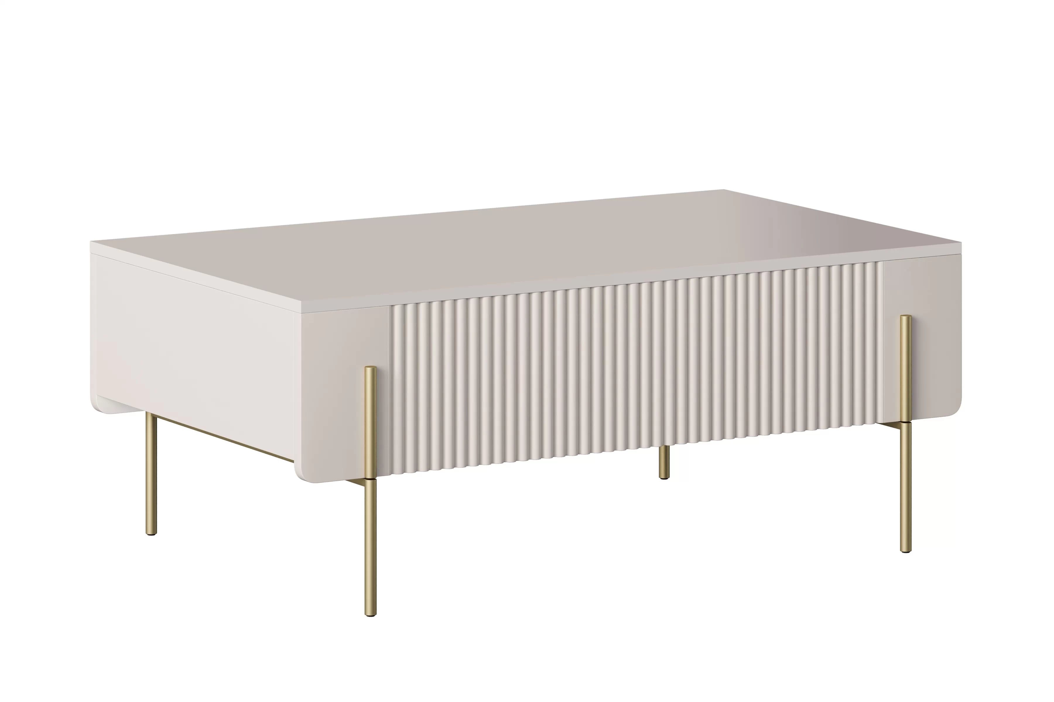 Kávový stolík Malmi 100 cm so zásuvkami - kašmír / zlaté nožičky Stolík kawowy so zásuvkami Malmi 100 cm - kašmír / zlote nozki