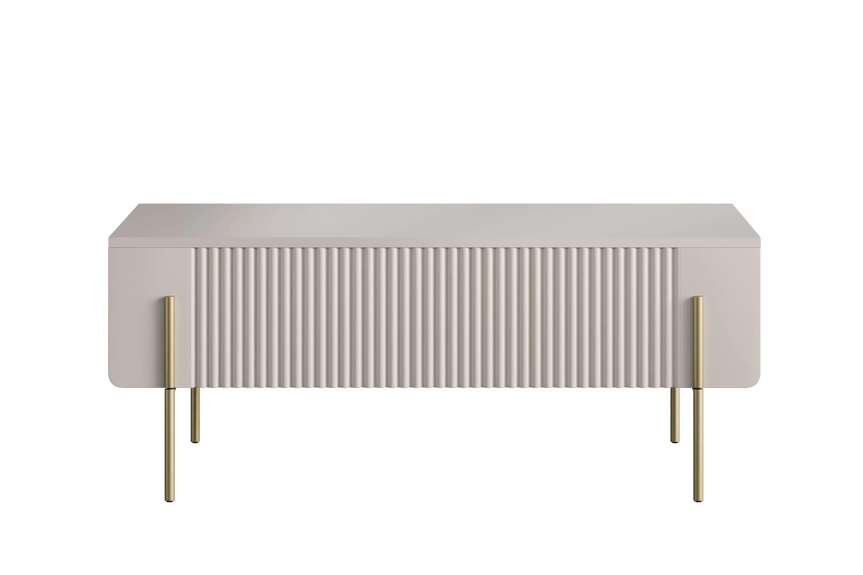 Konferenčný stolík Malmi 100 cm - kašmírová / zlatá Stolík kawowy so zásuvkami Malmi 100 cm - kašmír / zlote nozki