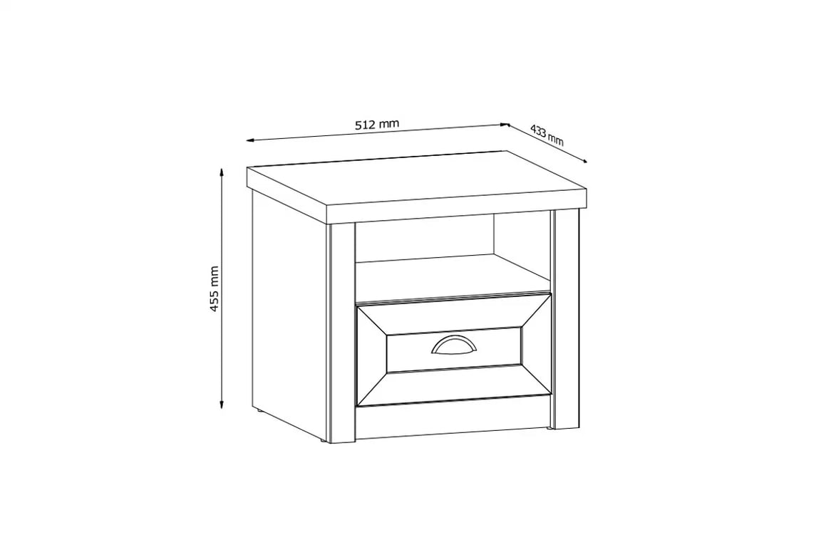 Noční stolek Prowansja SN - 51 cm - borovice andersen Noční stolek SN Prowansja - szkic z wymiarami 