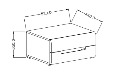 Nočný Stolík Hektor 22 - 52 cm - Antracytová lesk / appenzeller fichte - Koncovka Série  Nočný Stolík s dvoma zásuvkami Hektor 22 -  Antracytová lesk / appenzeller fichte - Rozmery