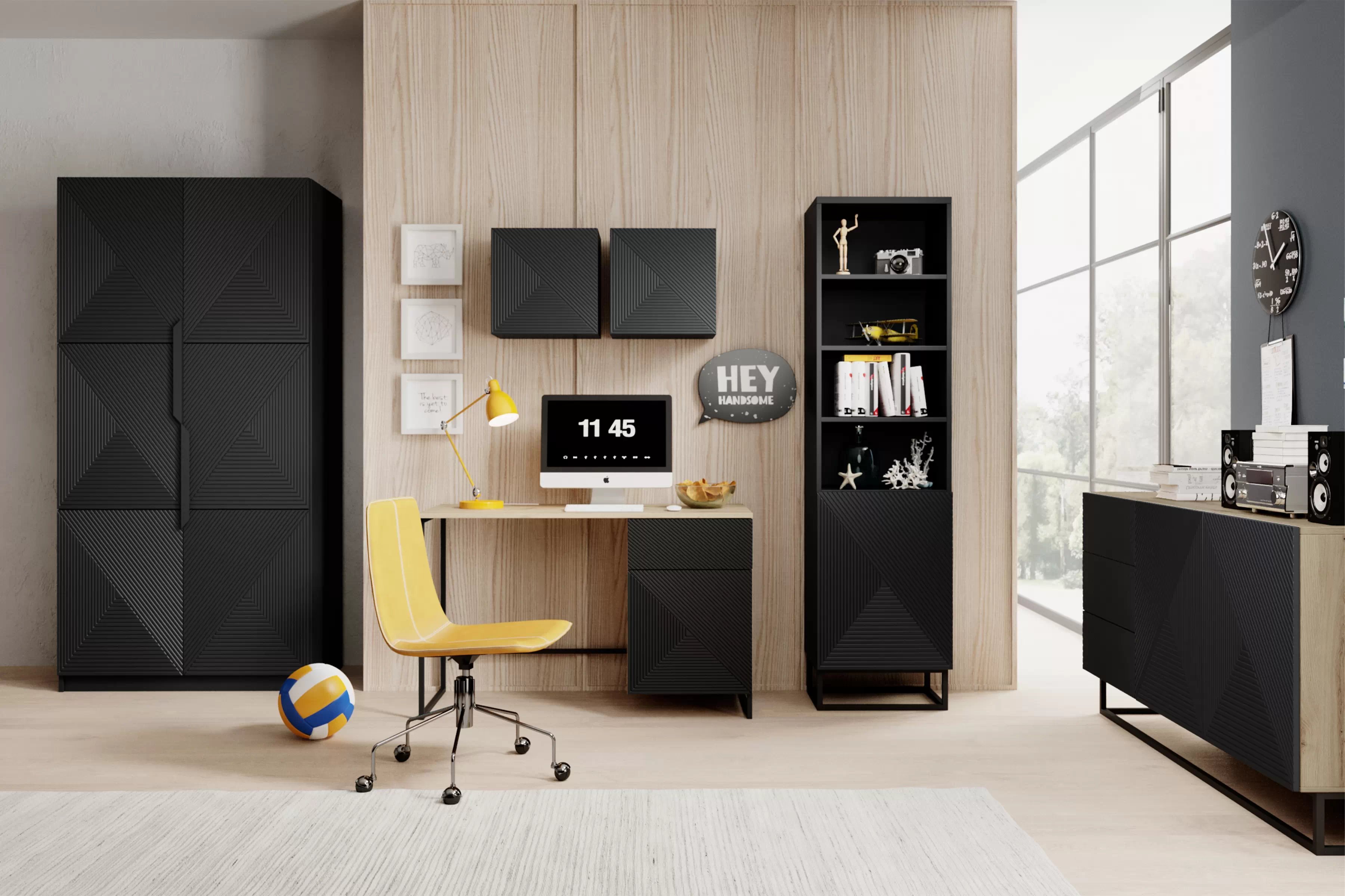 Skriňa Asha 100 cm - artisan / čierna mat / čierne úchytky Skriňa Asha 100 cm s frézovaným frontom i metalowymi uchwytami- artisan / Čierny mat / čierny úchyty