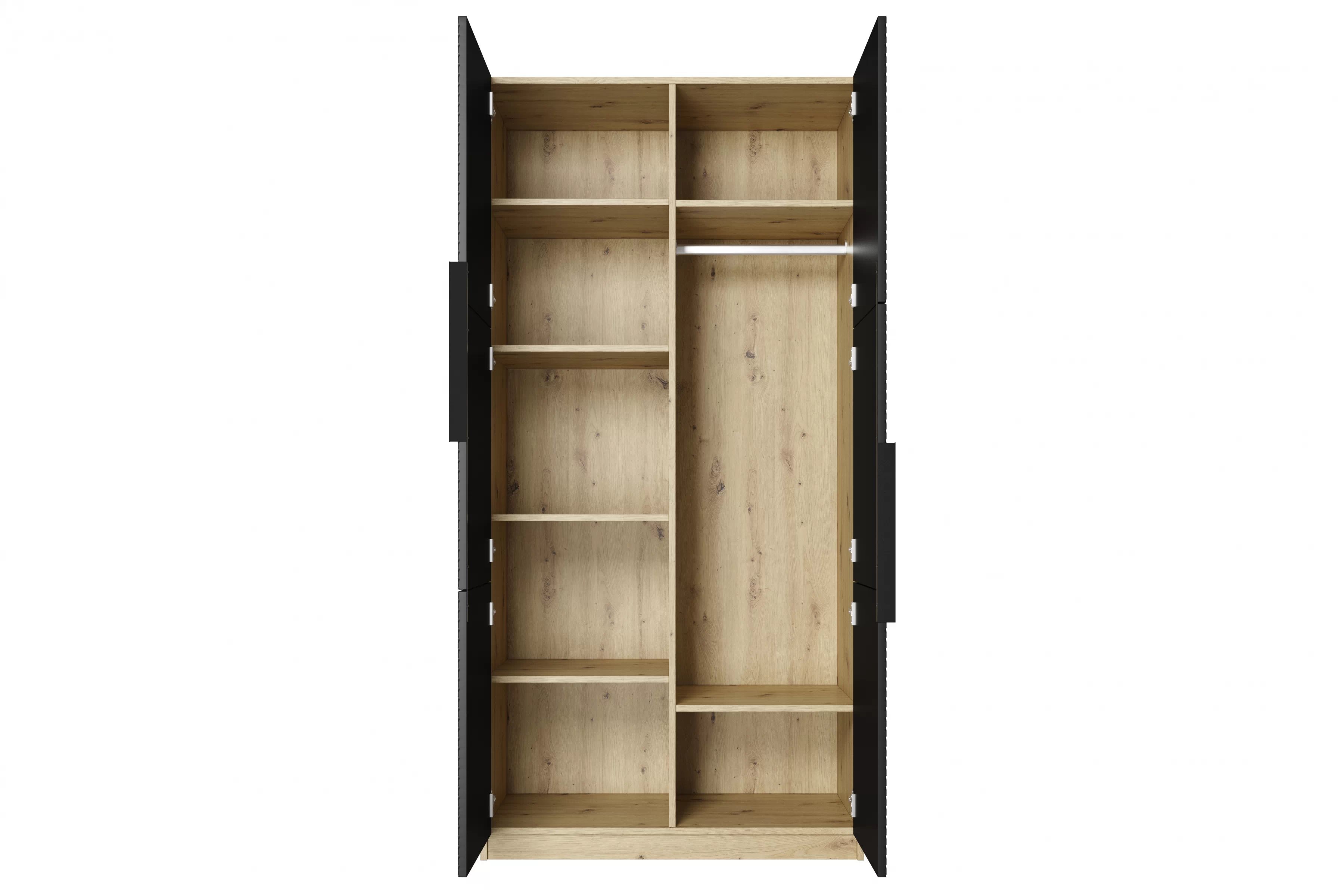 Skriňa Asha 100 cm - artisan / čierna mat / čierne úchytky Skriňa Asha 100 cm s frézovaným frontom i metalowymi uchwytami- artisan / Čierny mat / čierny úchyty