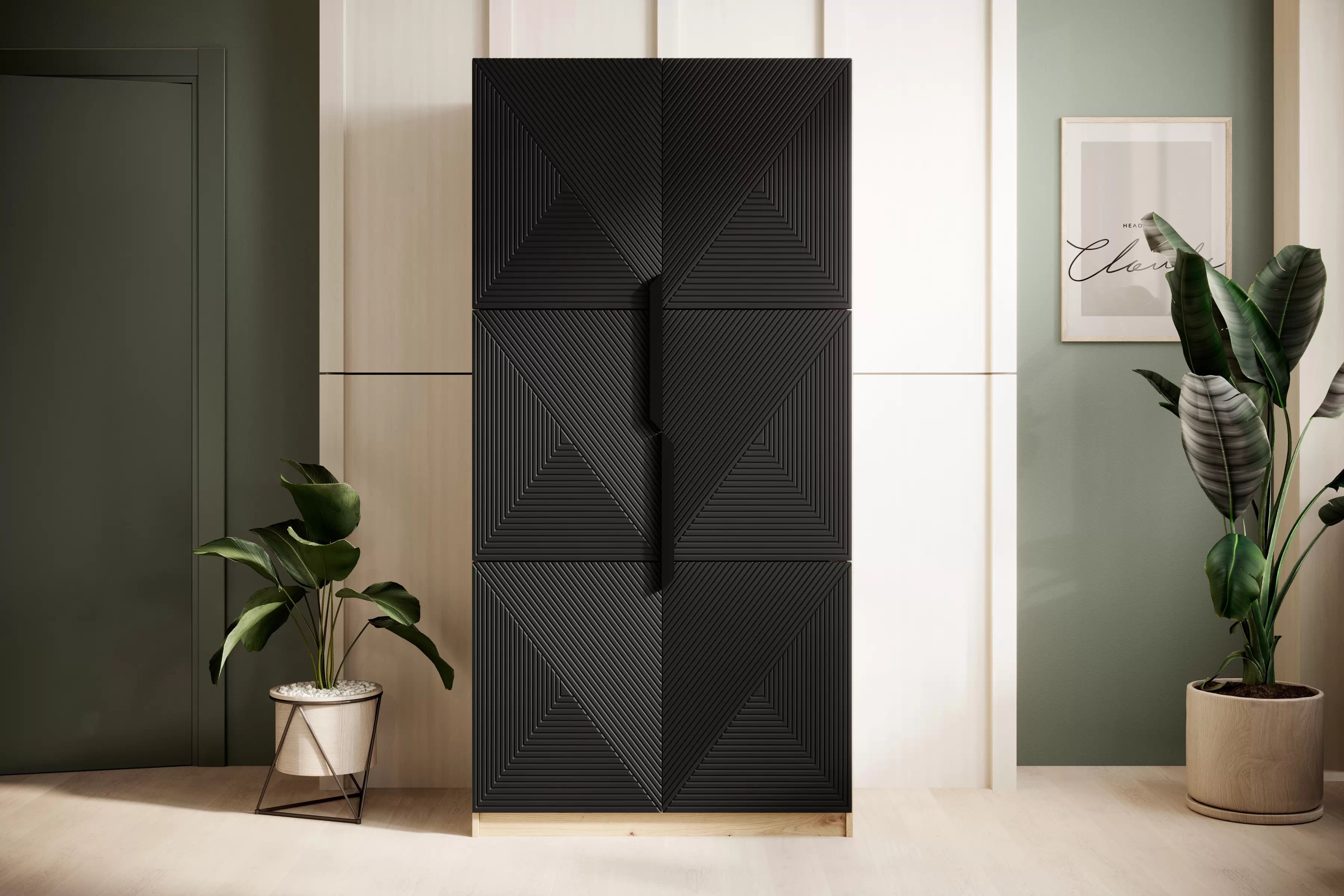 Skriňa Asha 100 cm - artisan / čierna mat / čierne úchytky Skriňa Asha 100 cm s frézovaným frontom i metalowymi uchwytami- artisan / Čierny mat / čierny úchyty