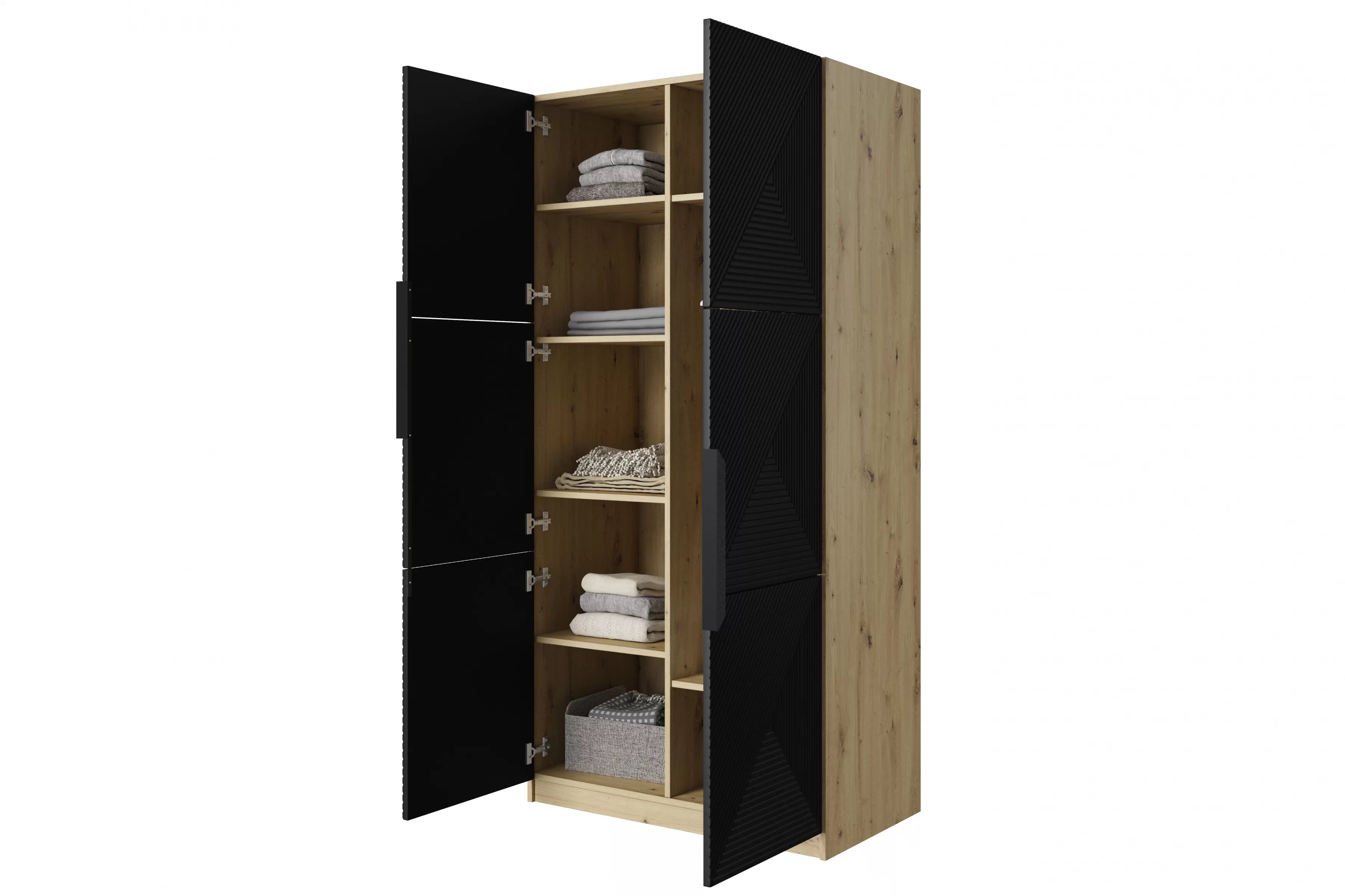 Skriňa Asha 100 cm - artisan / čierna mat / čierne úchytky Skriňa Asha 100 cm s frézovaným frontom i metalowymi uchwytami- artisan / Čierny mat / čierny úchyty