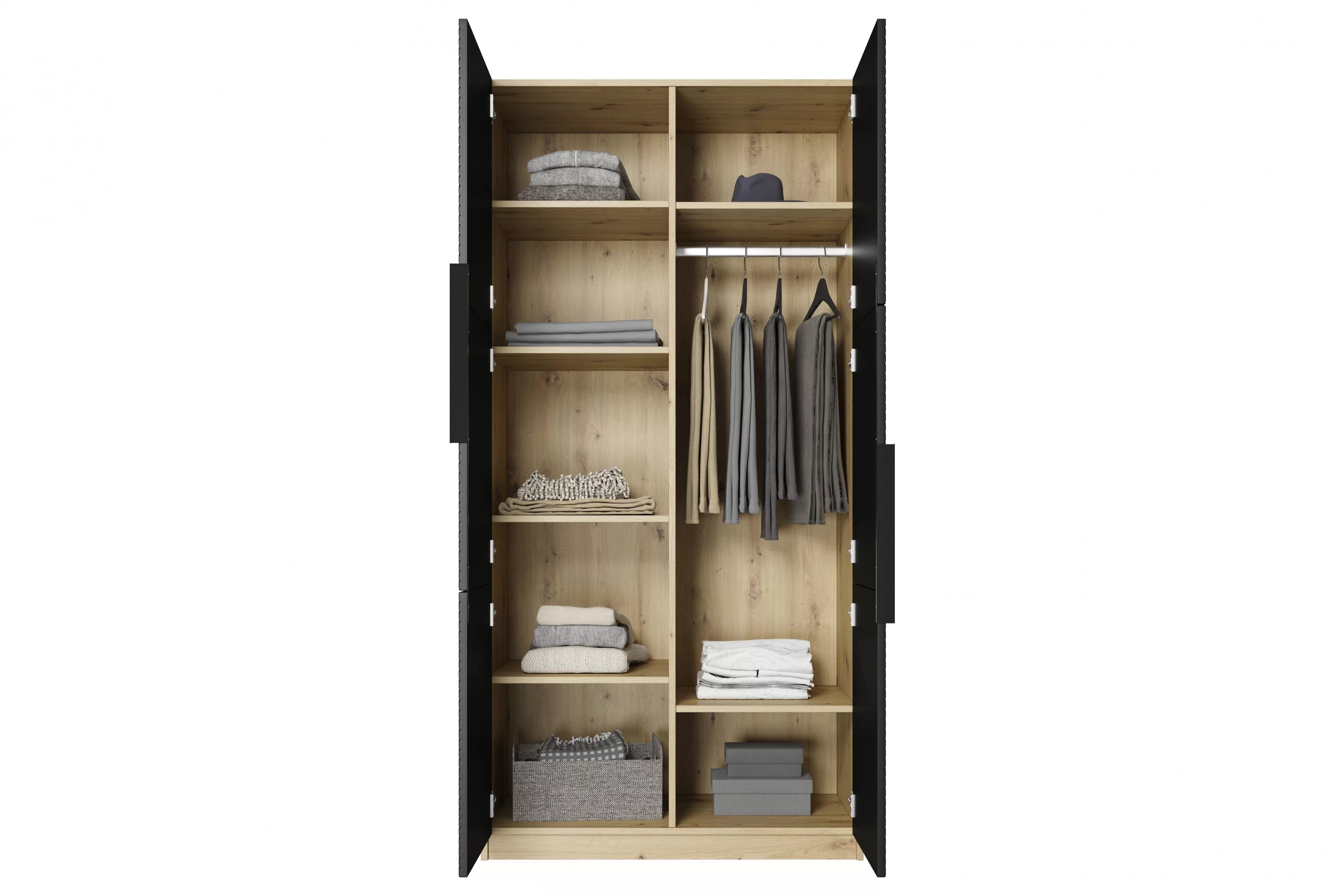 Skriňa Asha 100 cm - artisan / čierna mat / čierne úchytky Skriňa Asha 100 cm s frézovaným frontom i metalowymi uchwytami- artisan / Čierny mat / čierny úchyty