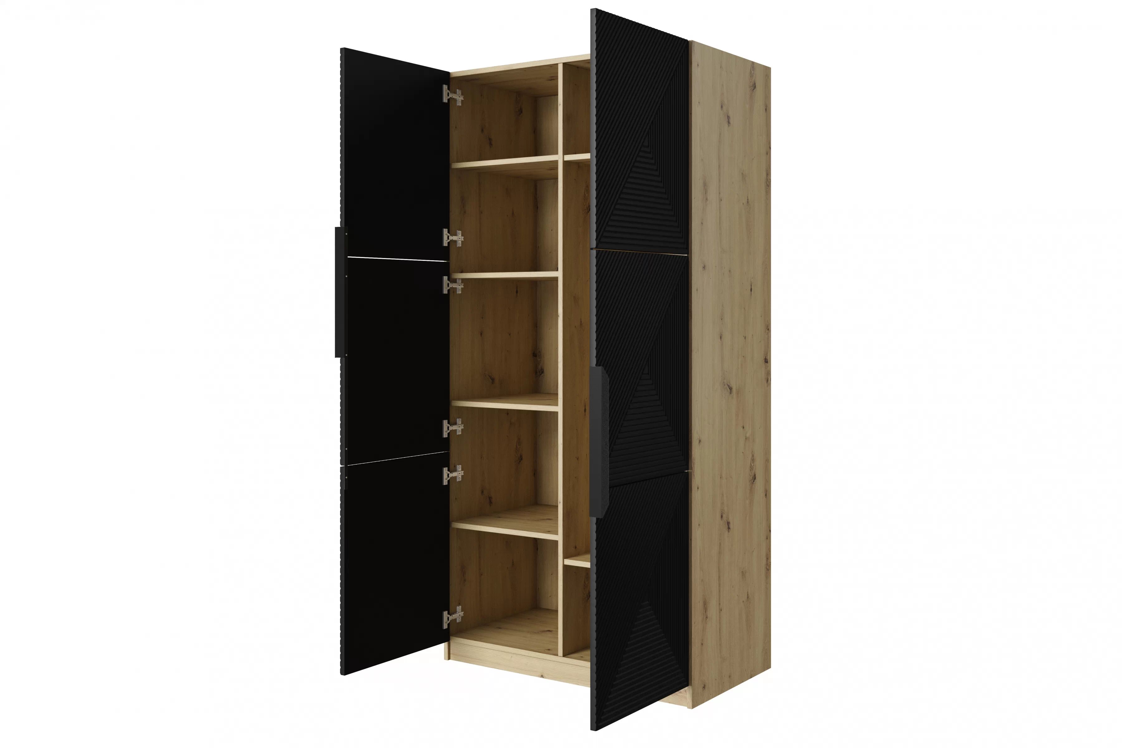 Skriňa Asha 100 cm - artisan / čierna mat / čierne úchytky Skriňa Asha 100 cm s frézovaným frontom i metalowymi uchwytami- artisan / Čierny mat / čierny úchyty