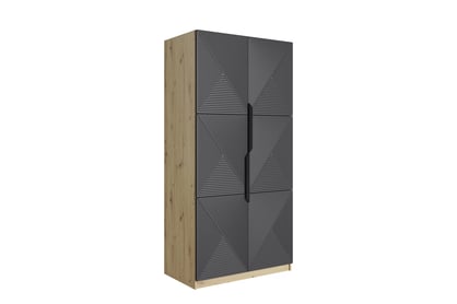 Skříň Asha 100 cm - dub artisan / rivier stone mat / černé kovové úchytky