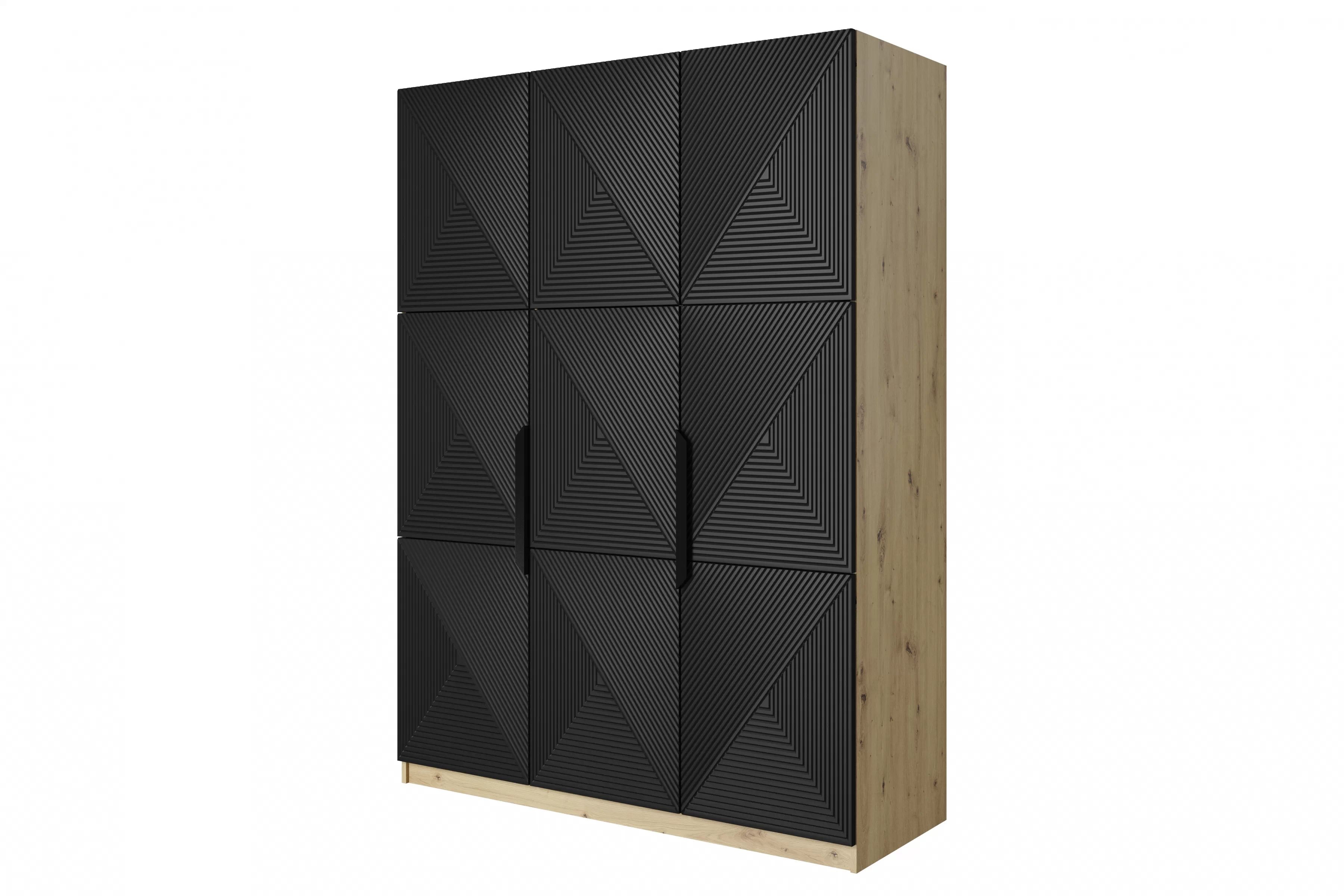 Skříň Asha 150 cm - dub artisan / černý mat / černé kovové úchytky skříň Asha 150 cm z metalowymi uchwytami - artisan / černá mat / černá Úchytky