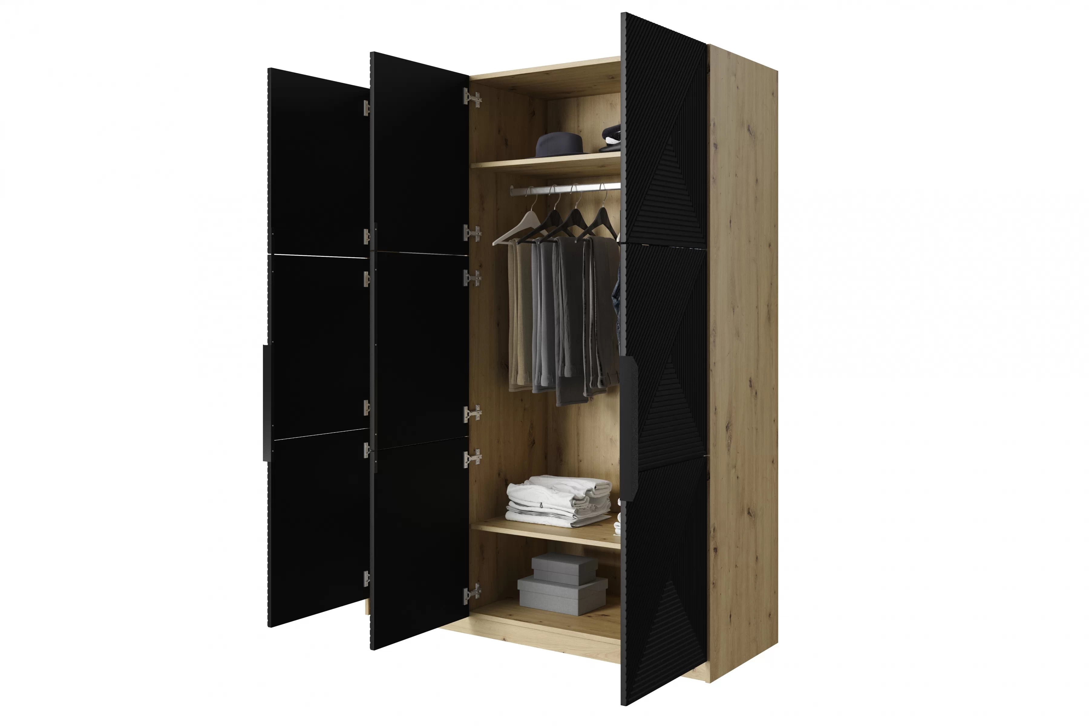 Skříň Asha 150 cm - dub artisan / černý mat / černé kovové úchytky skříň Asha 150 cm z metalowymi uchwytami - artisan / černá mat / černá Úchytky