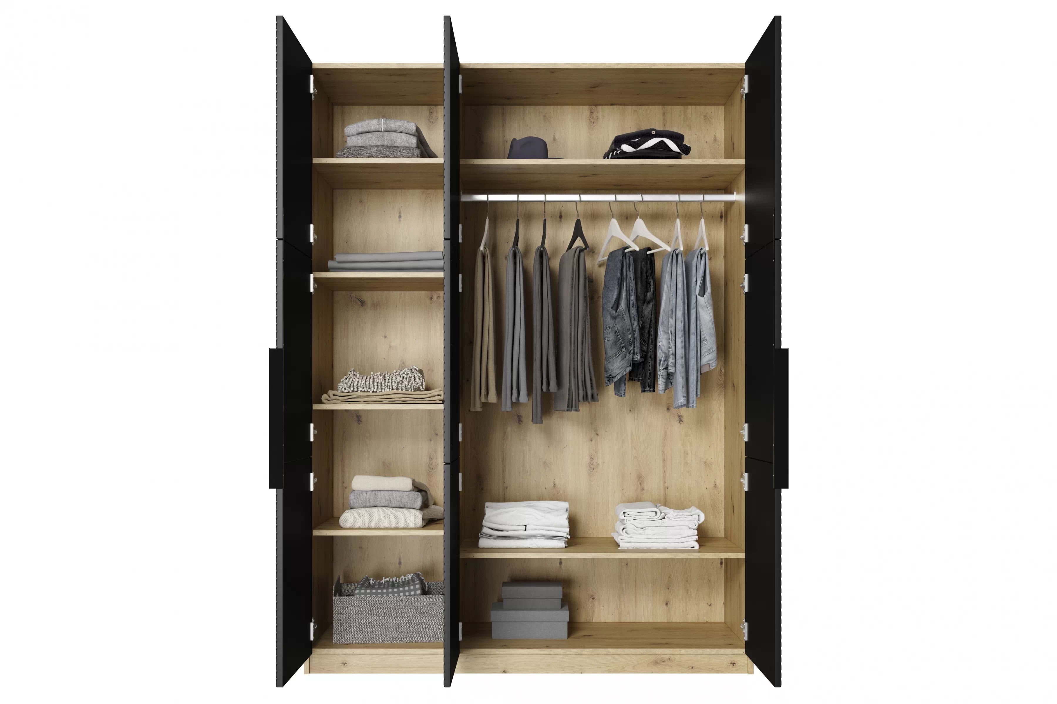 Skříň Asha 150 cm - dub artisan / černý mat / černé kovové úchytky skříň Asha 150 cm z metalowymi uchwytami - artisan / černá mat / černá Úchytky