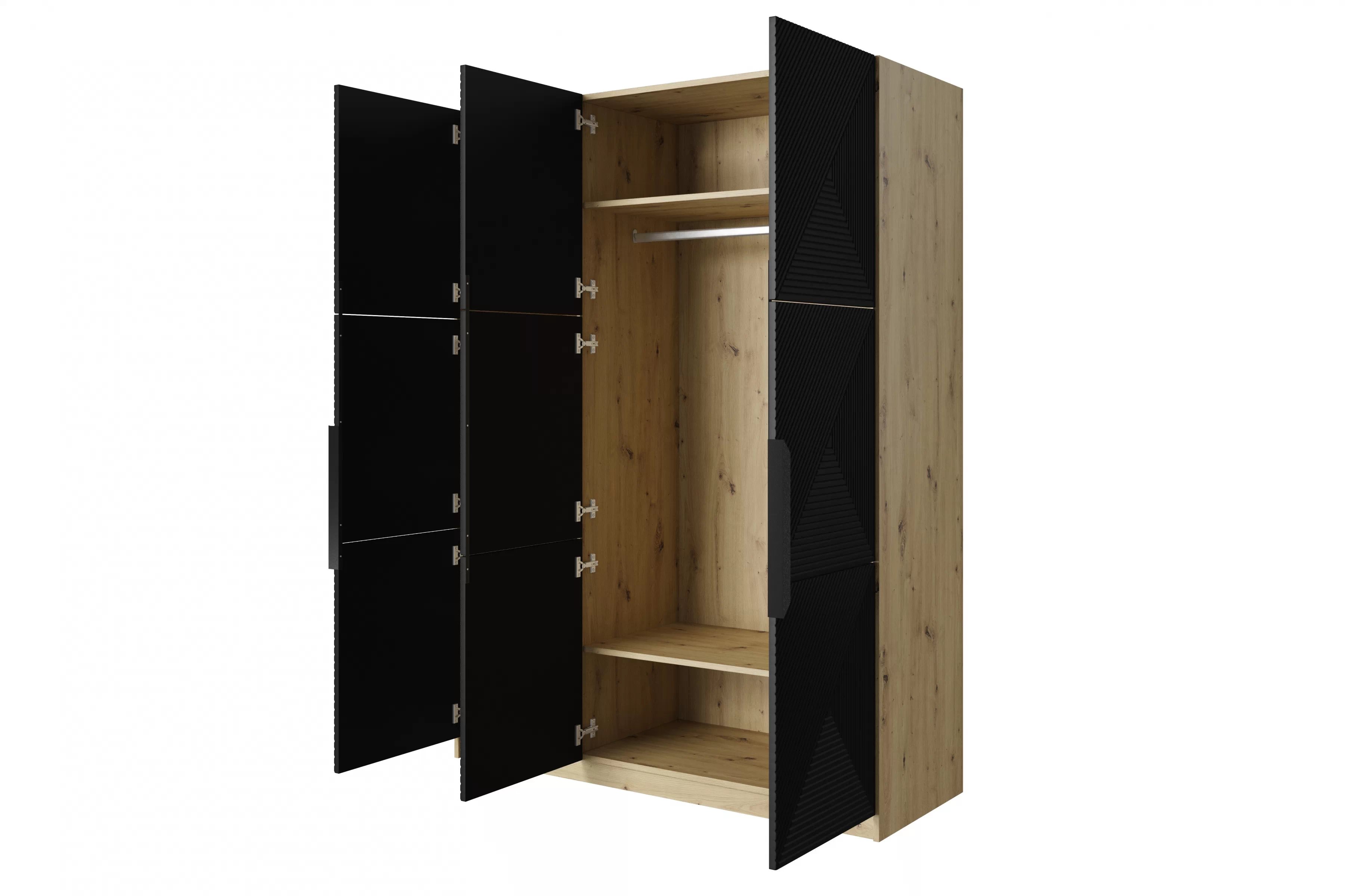 Skříň Asha 150 cm - dub artisan / černý mat / černé kovové úchytky skříň Asha 150 cm z metalowymi uchwytami - artisan / černá mat / černá Úchytky