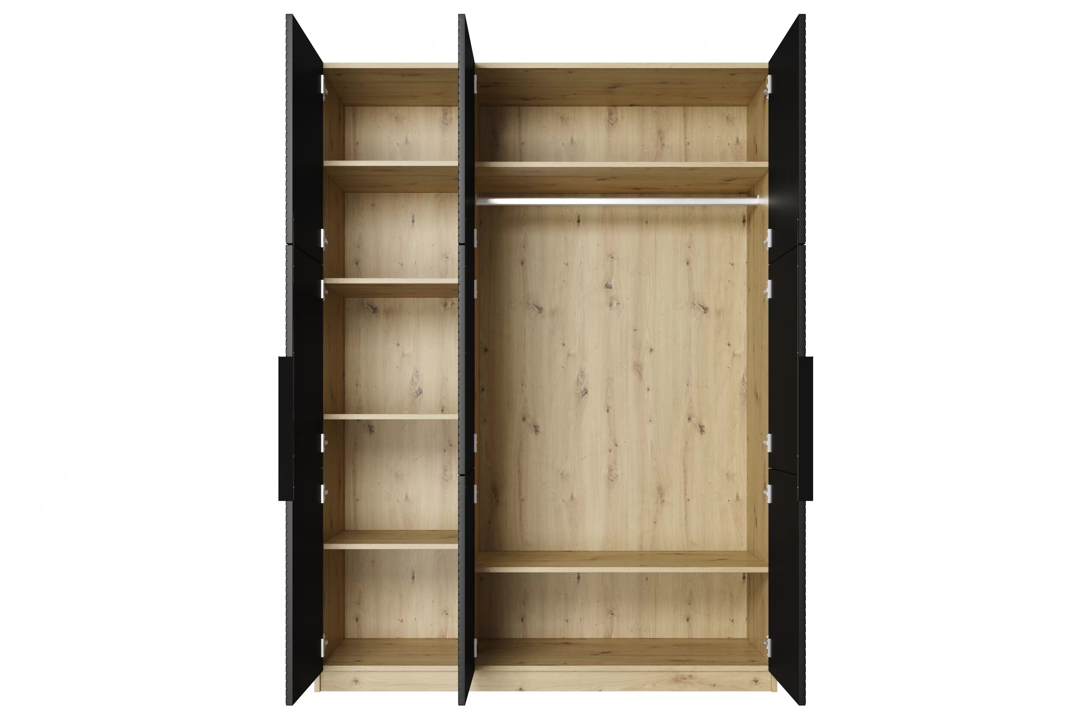 Skříň Asha 150 cm - dub artisan / černý mat / černé kovové úchytky skříň Asha 150 cm z metalowymi uchwytami - artisan / černá mat / černá Úchytky