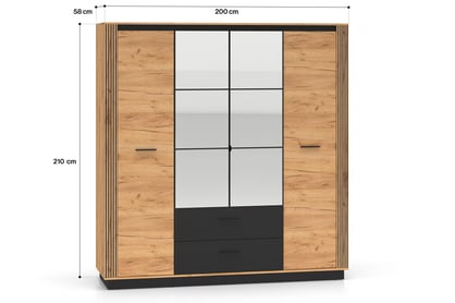 Skříň Clawi 200 cm - dub craft zlatý / černá skříň Clawi 01 - 200 cm - dub craft zlatá / černá