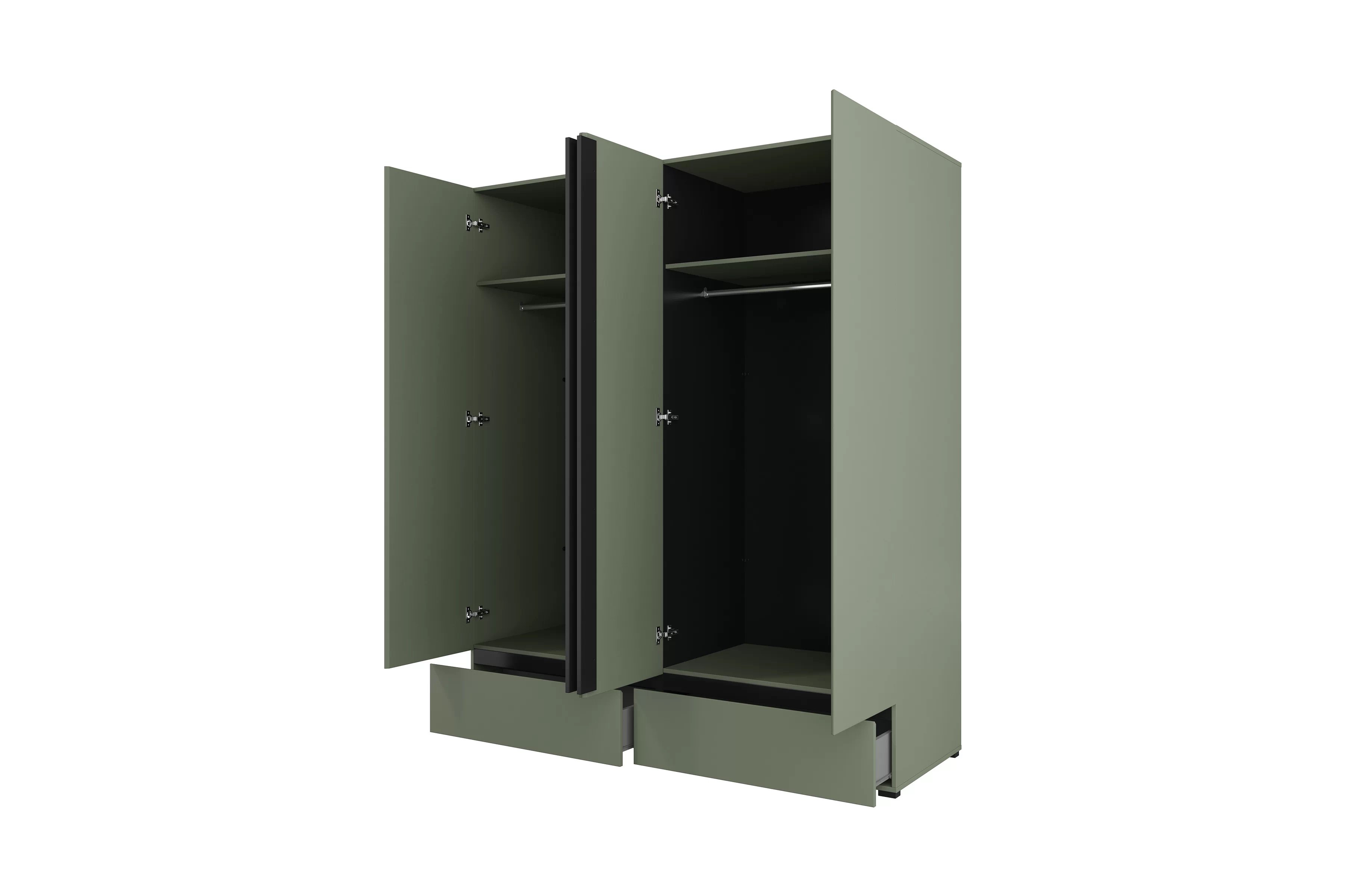 Šatníková skriňa Cross 180 cm so zásuvkami - tlmená zelená / čierna Skriňa Cross 180 cm so zásuvkami - zgaszona zelená / zgaszona zelená - Čierny