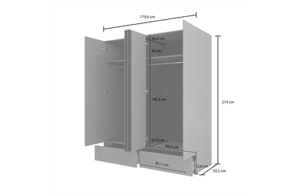 Šatníková skriňa Cross 180 cm so zásuvkami - tlmená zelená / čierna Skriňa Cross 180 cm so zásuvkami - zgaszona zelená / zgaszona zelená - Čierny