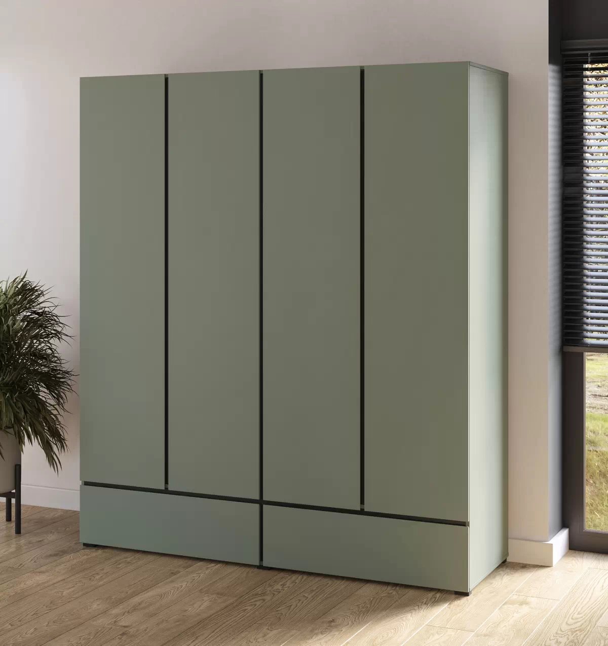 Šatníková skriňa Cross 180 cm so zásuvkami - tlmená zelená / čierna Skriňa Cross 180 cm so zásuvkami - zgaszona zelená / zgaszona zelená - Čierny
