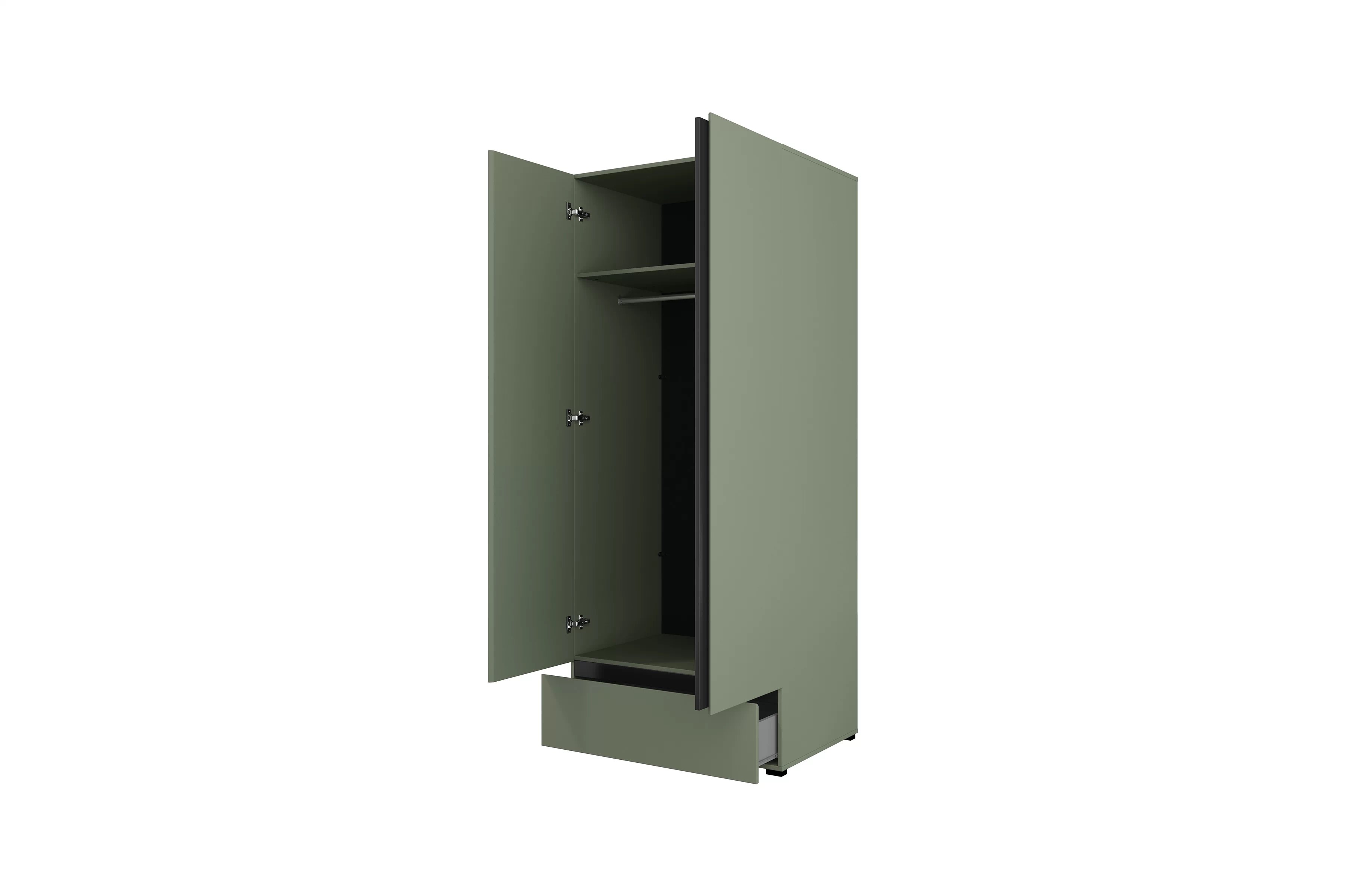 Šatníková skriňa Cross 89 cm so zásuvkou - tlmená zelená / čierna Skriňa Cross 89 cm z szuflada - zgaszona zelená / zgaszona zelená - Čierny