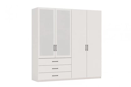 Čtyřdveřová skříň Lumera 196 cm se zásuvkami a zrcadlem - kašmír