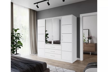 Skříň Lutori D4 196 cm - bílá skříň čtyřdveřová Lutori 196 cm z zrcadlem - bílá