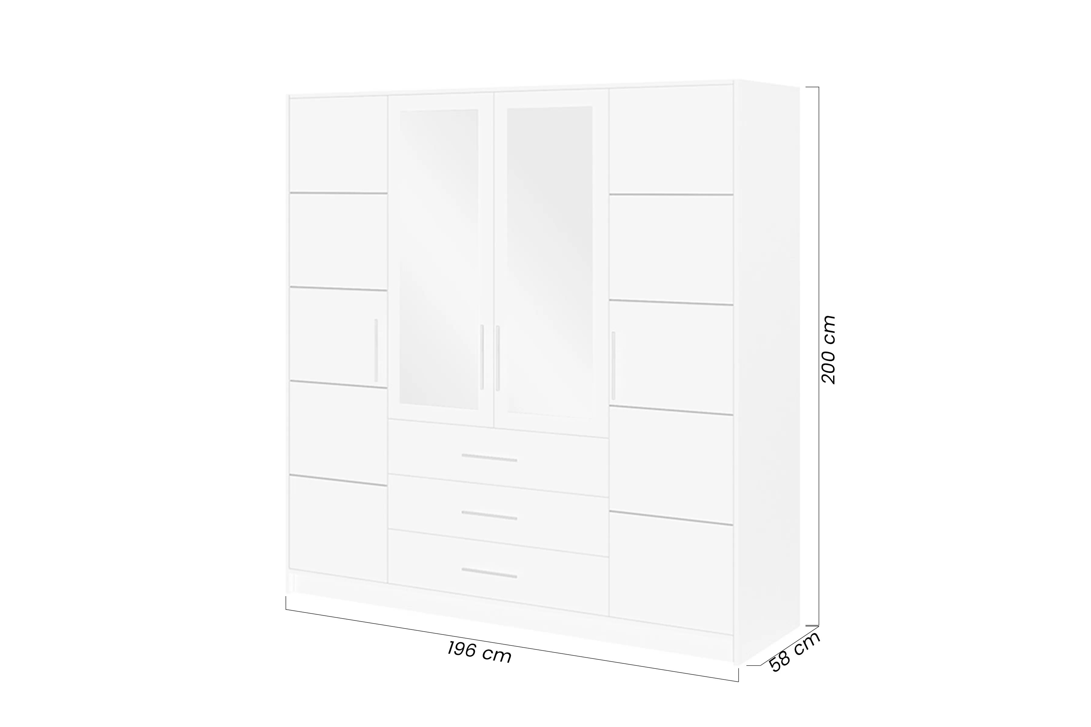 Skříň Bali 196 cm - dub sonoma skříň čtyřdveřová Lutori 196 cm z zrcadlem - dub sonoma