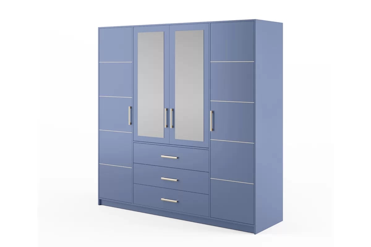 Kombinovaná skriňa Bali 196 cm s nadstavcom - svetlomodrá Skriňa štvordverová Lutori 196 cm z zrkadlom i nadstawka - zgaszony Blankyt