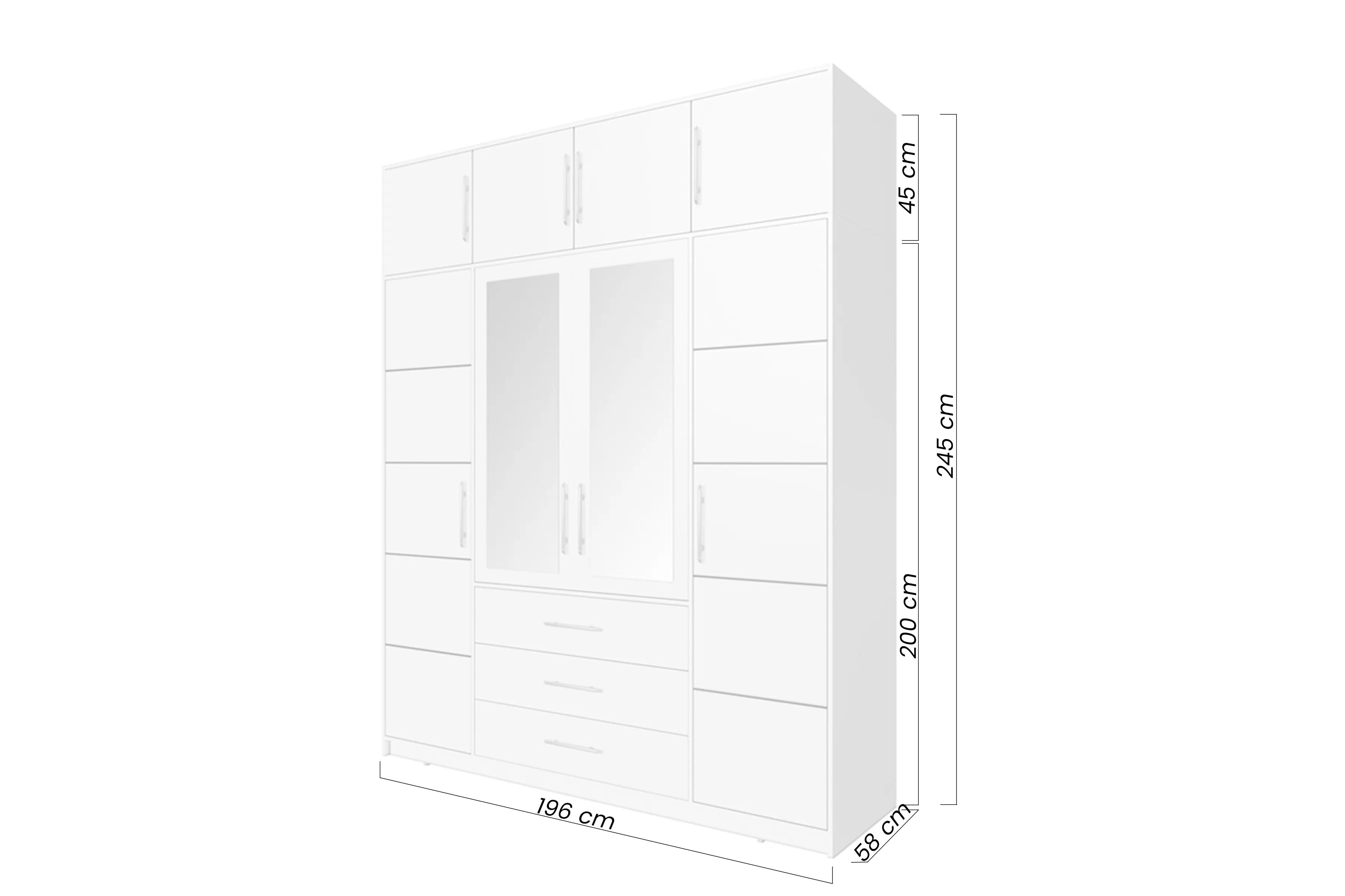 Skříň Bali 196 cm s nástavcem - bílý mat skříň čtyřdveřová Lutori 196 cm z nadstawka - bílá
