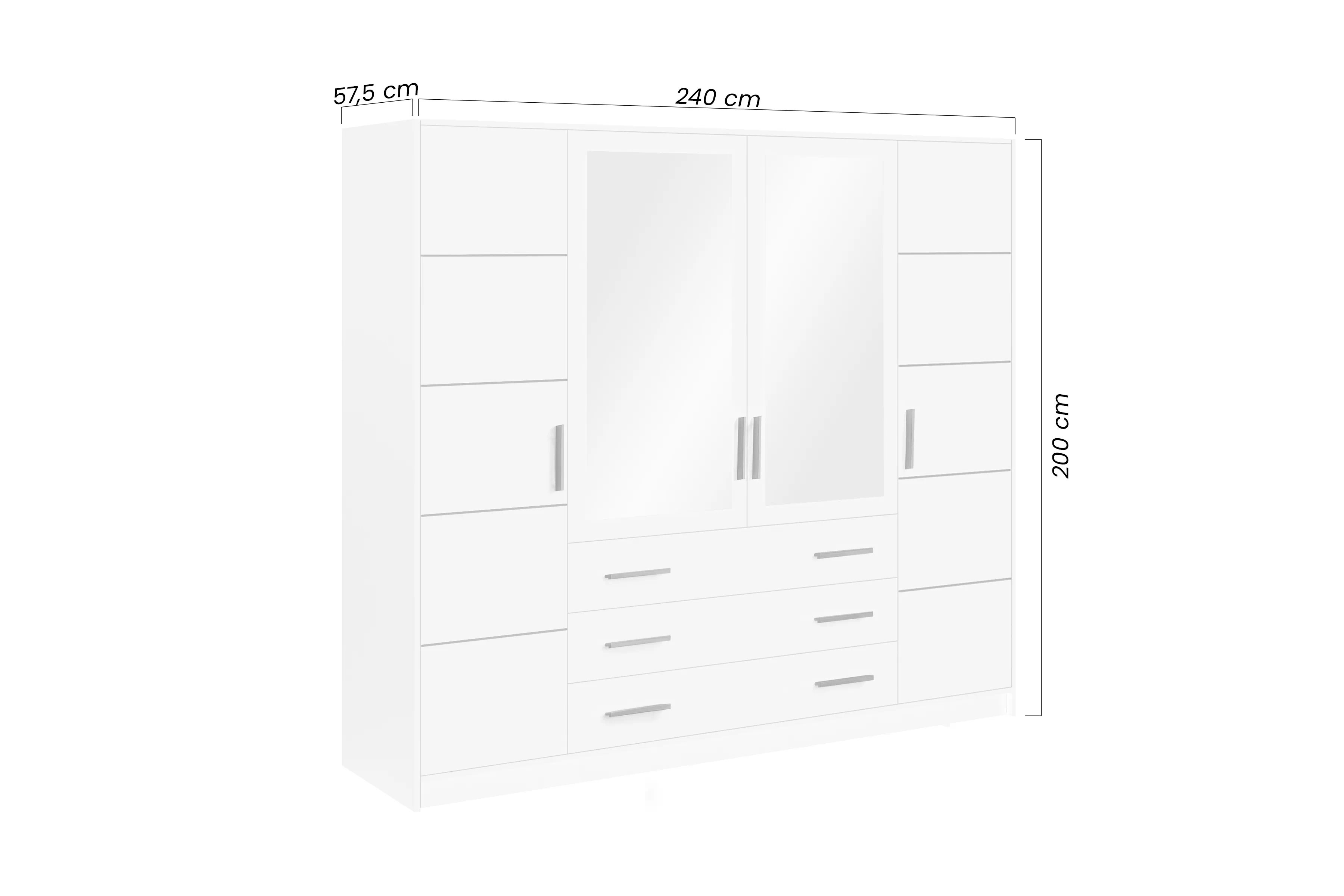 Kombinovaná skriňa Bali 240 cm s nadstavcom - biela Skriňa štvordverová Lutori 240 cm z nadstawka i z zrkadlom  - Biela