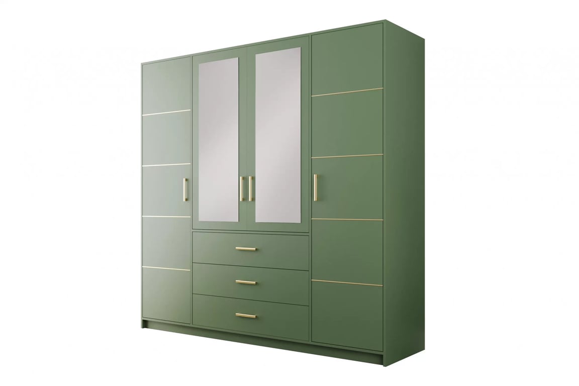 Dulap cu 4 uși și oglindă Lutori 196 cm - verde sticlă dulap cu patru uși Lutori II 196 cm z oglindă i nadstawka - butelkowa zielen