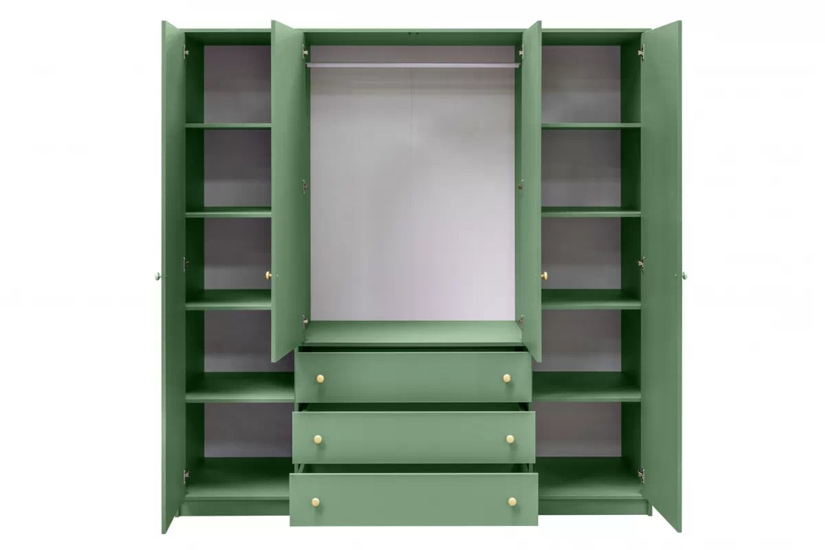 Skriňa Siena II D4 s 3 zásuvkami i zrkadlom 196 cm - fľaškovo zelená Skriňa štvordverová Siena II D4 s 3 zásuvkami i zrkadlom 196 cm - fľaškovo zelená