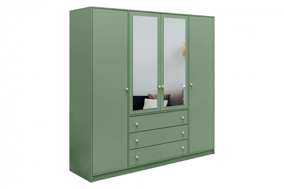 Skriňa Siena II D4 s 3 zásuvkami i zrkadlom 196 cm - fľaškovo zelená Skriňa štvordverová Siena II D4 s 3 zásuvkami i zrkadlom 196 cm - fľaškovo zelená