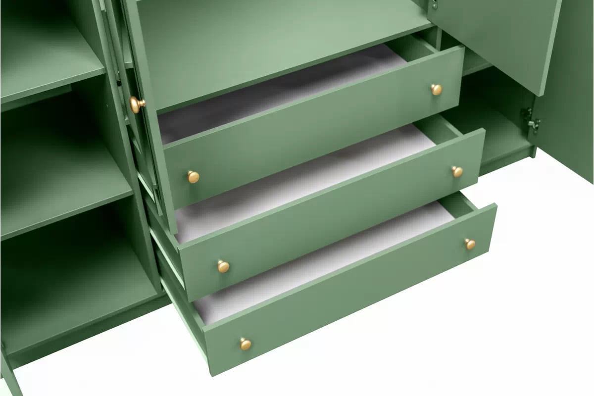 Skriňa Siena II D4 s 3 zásuvkami i zrkadlom 196 cm - fľaškovo zelená Skriňa štvordverová Siena II D4 s 3 zásuvkami i zrkadlom 196 cm - fľaškovo zelená