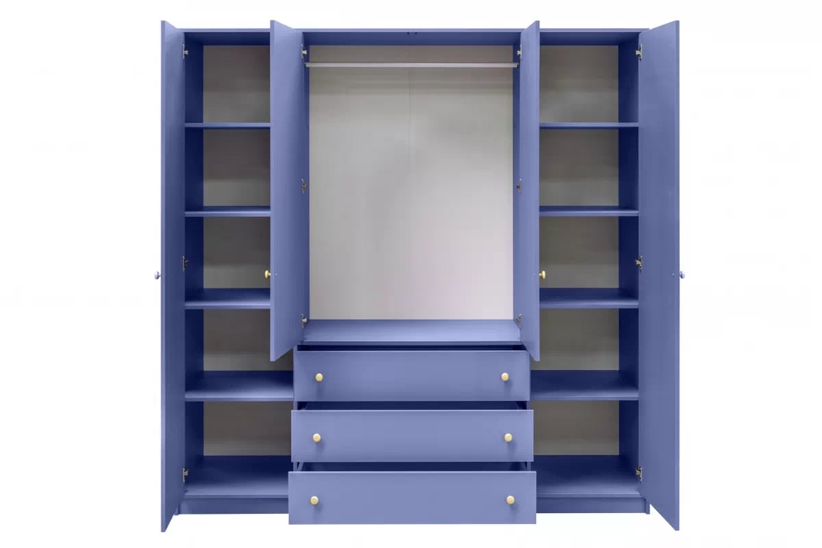 Skriňa Siena II D4 s 3 zásuvkami i zrkadlom 196 cm - tlmená morská modrá Skriňa štvordverová Siena II D4 s 3 zásuvkami i zrkadlom 196 cm - zgaszony Blankyt