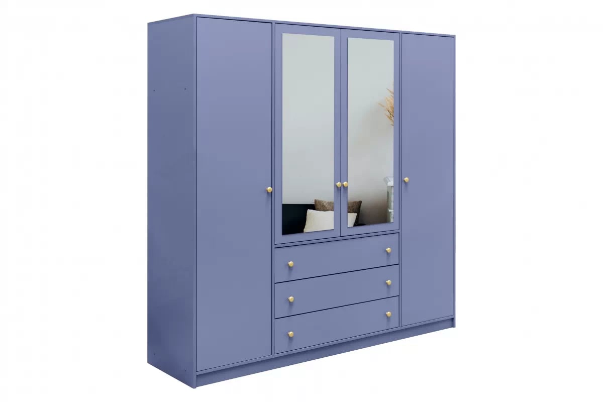 Skriňa Siena II D4 s 3 zásuvkami i zrkadlom 196 cm - tlmená morská modrá Skriňa štvordverová Siena II D4 s 3 zásuvkami i zrkadlom 196 cm - zgaszony Blankyt