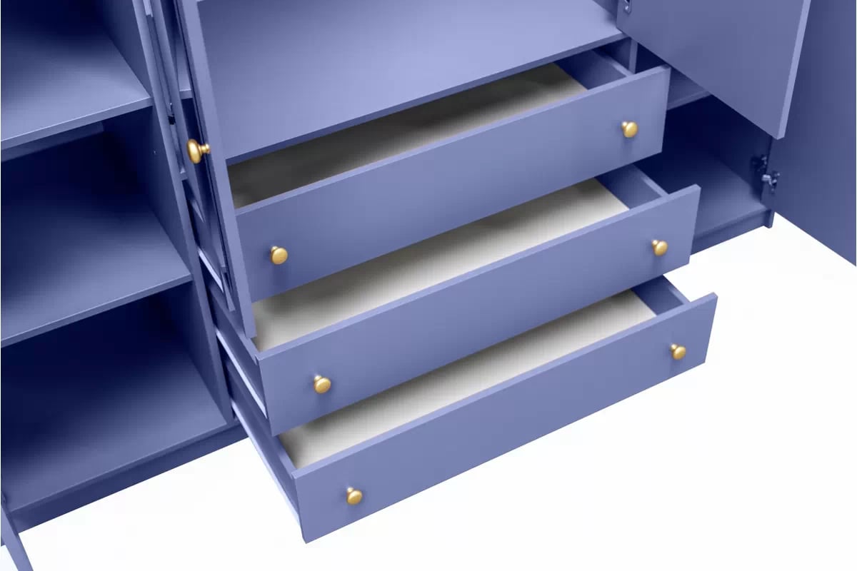 Skriňa Siena II D4 s 3 zásuvkami i zrkadlom 196 cm - tlmená morská modrá Skriňa štvordverová Siena II D4 s 3 zásuvkami i zrkadlom 196 cm - zgaszony Blankyt