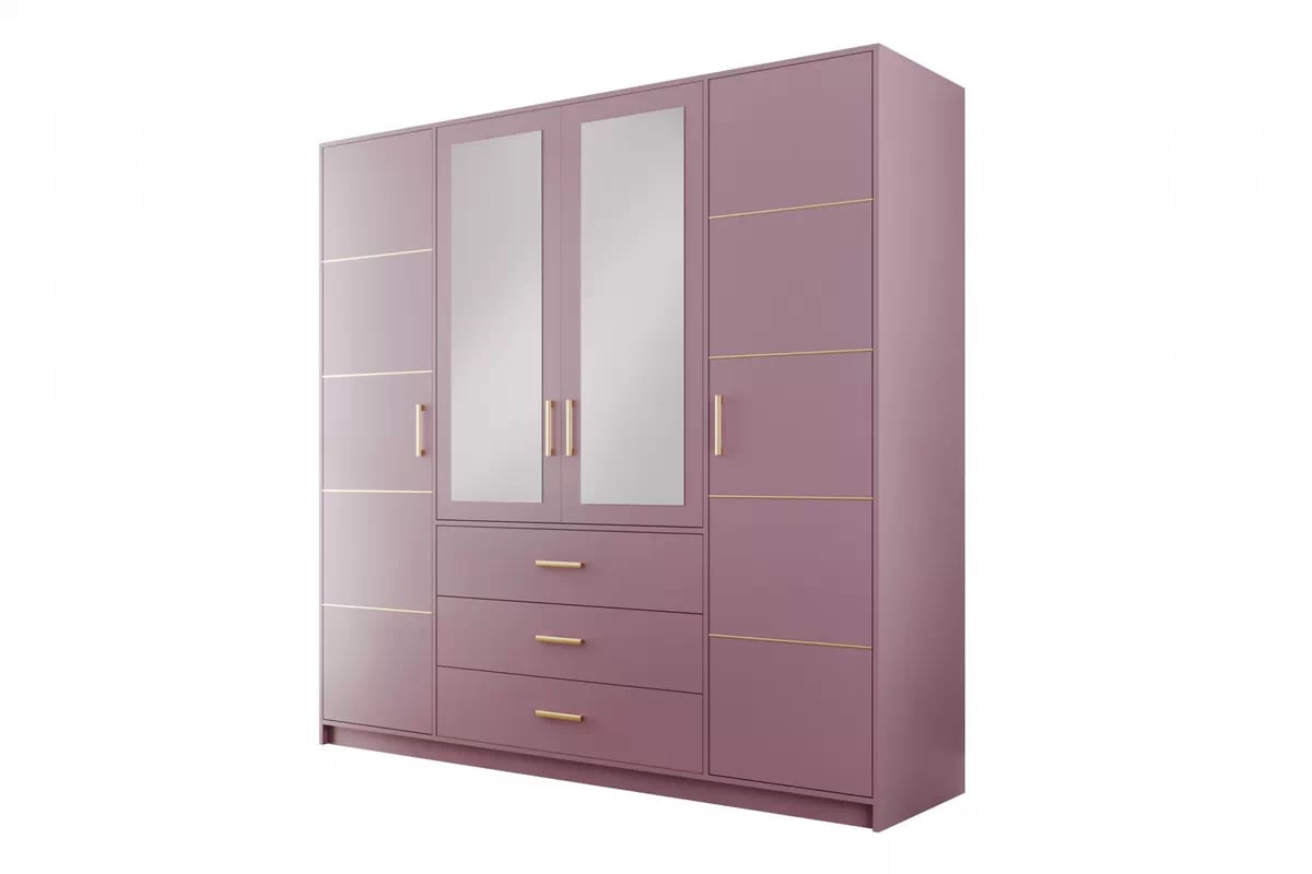 Šatníková skriňa Bali 196 cm - slivka Skriňa štvordverová z zrkadlom Bali II D4 196 cm - sliwka