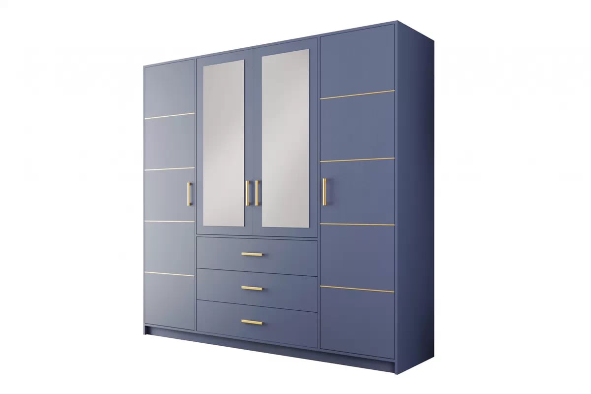 Šatníková skriňa Bali 196 cm - svetlomodrá Skriňa štvordverová z zrkadlom Bali II D4 196 cm - zgaszony Blankyt