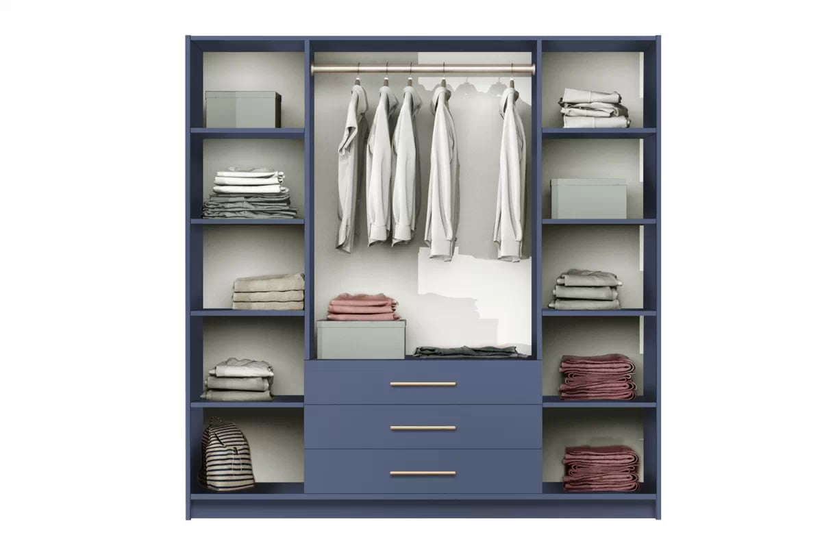 Šatníková skriňa Bali 196 cm - svetlomodrá Skriňa štvordverová z zrkadlom Bali II D4 196 cm - zgaszony Blankyt