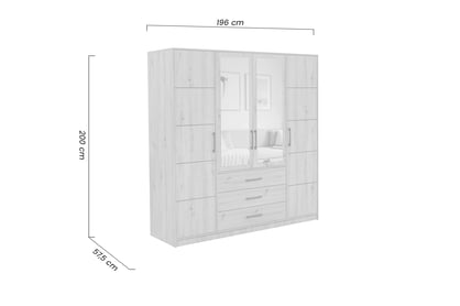 Čtyřdveřová šatní skříň Kos D4 196 cm se 3 zásuvkami a zrcadlem - dub artisan skříň čtyřdveřová se třemi  zásuvkami i zrcadlem Kos D4 196 cm - dub artisan