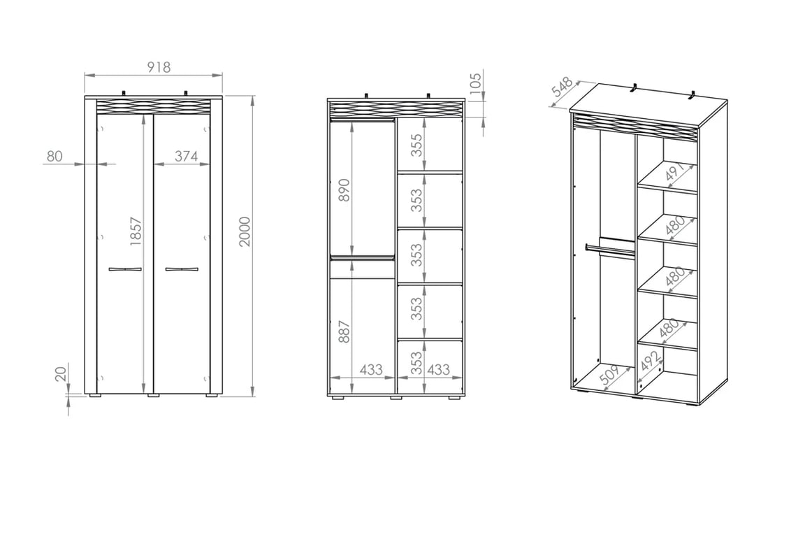 skříň dvoudveřová Toneza 01 Rozměry nábytku