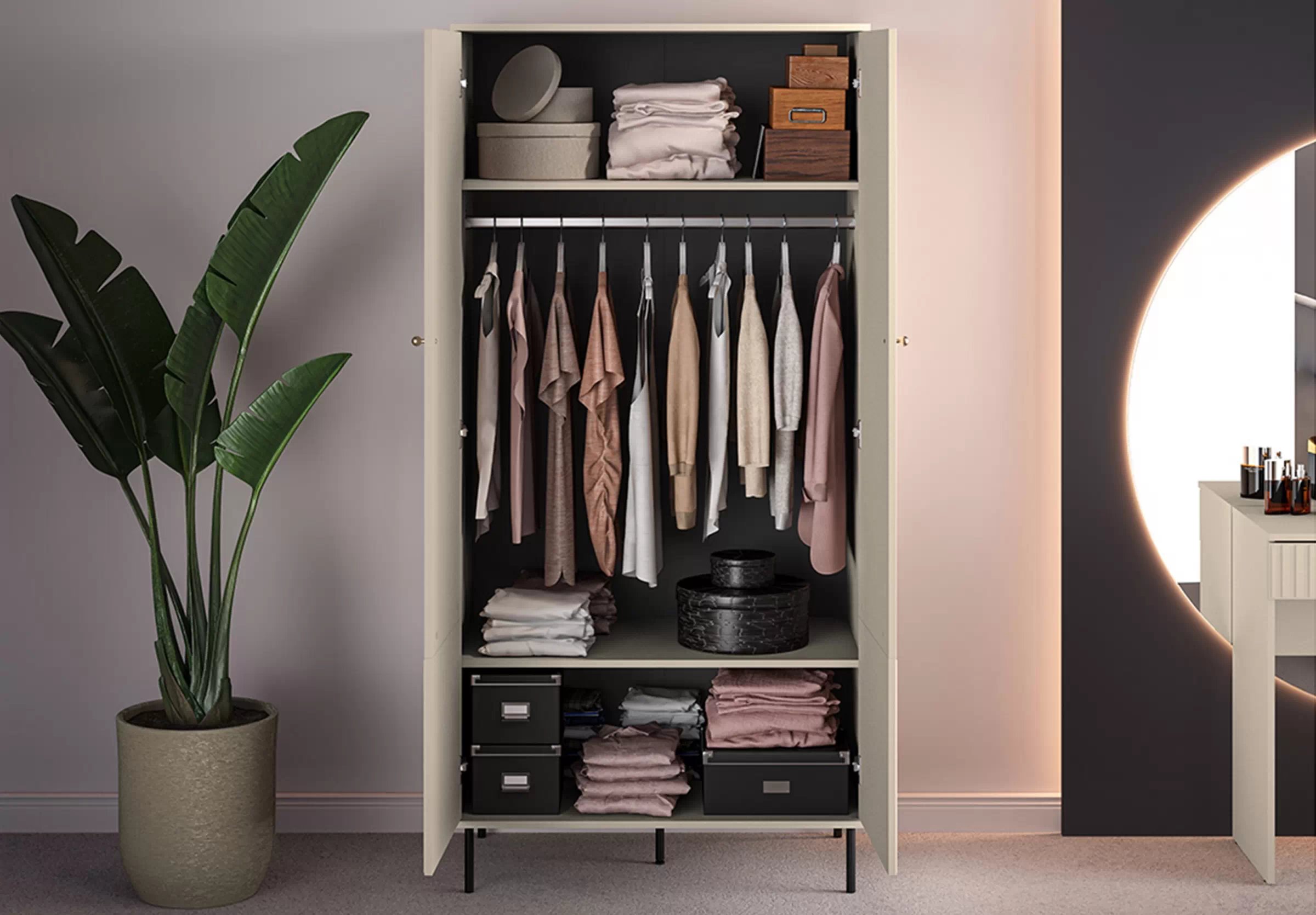 Skriňa dvojdverová Jamuzi 92 cm - kašmír / čierne nožičky Skriňa dvojdverová Jamuzi 92 cm - kašmír / čierny nozki