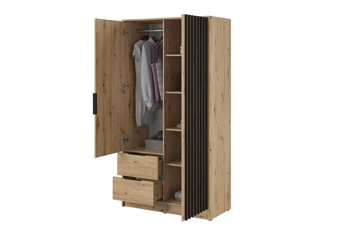 Skriňa s lamelami Neria - dub artisan / čierny Dvojdverová skriňa s lamelami Neria - dub artisan / čierny - vnútro