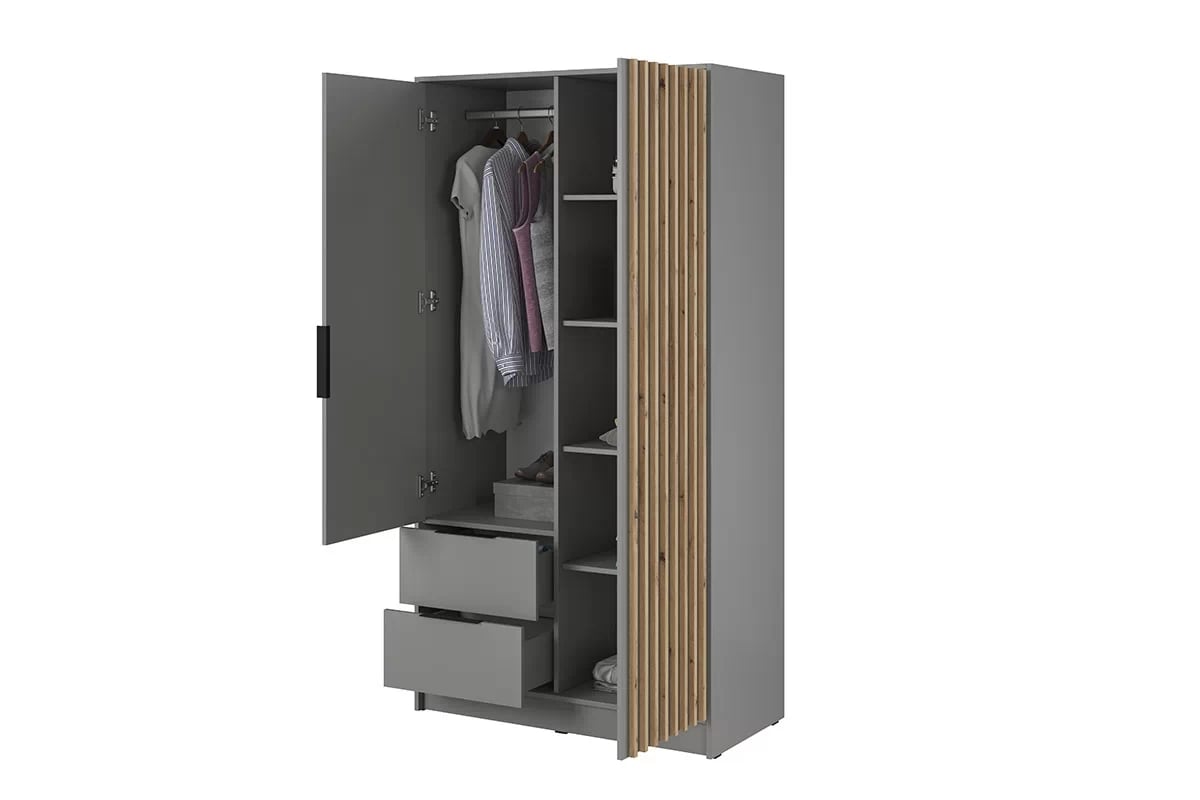 Skriňa s lamelami Neria - sivá / dub artisan Skriňa z lamelami