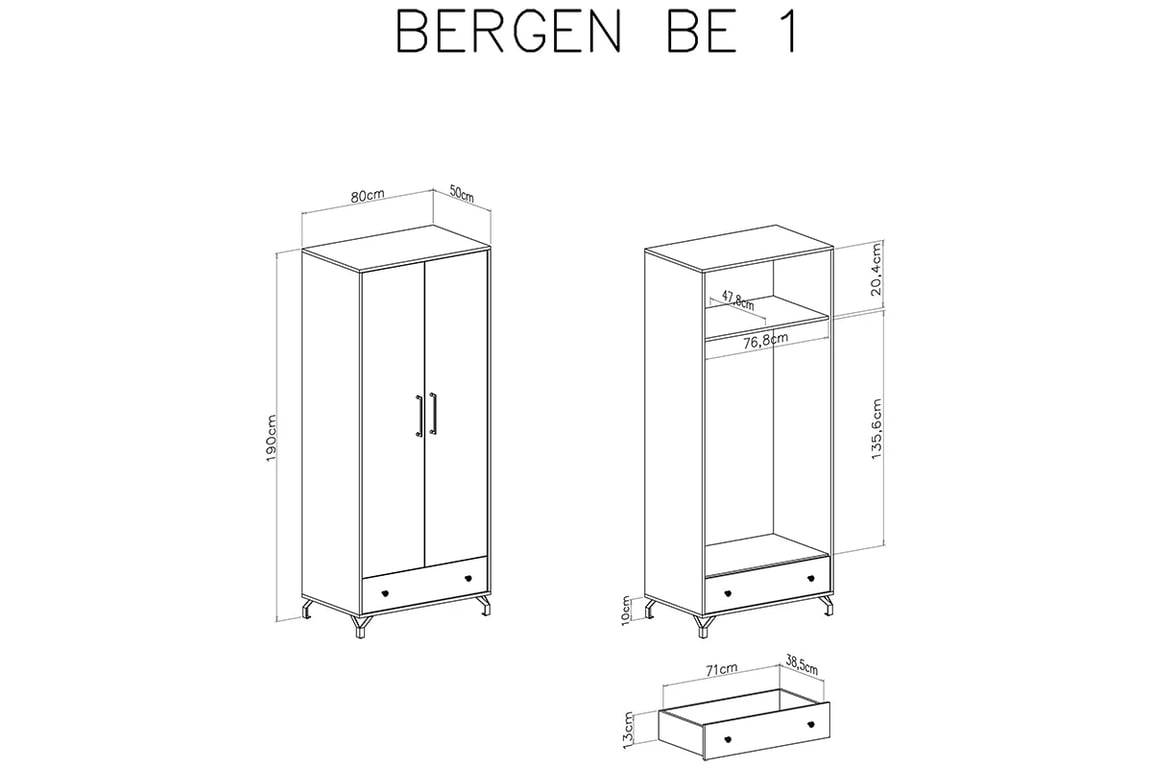 Șifonier Ozali 80 cm cu sertar - alb Bílá Skříň se zásuvkou