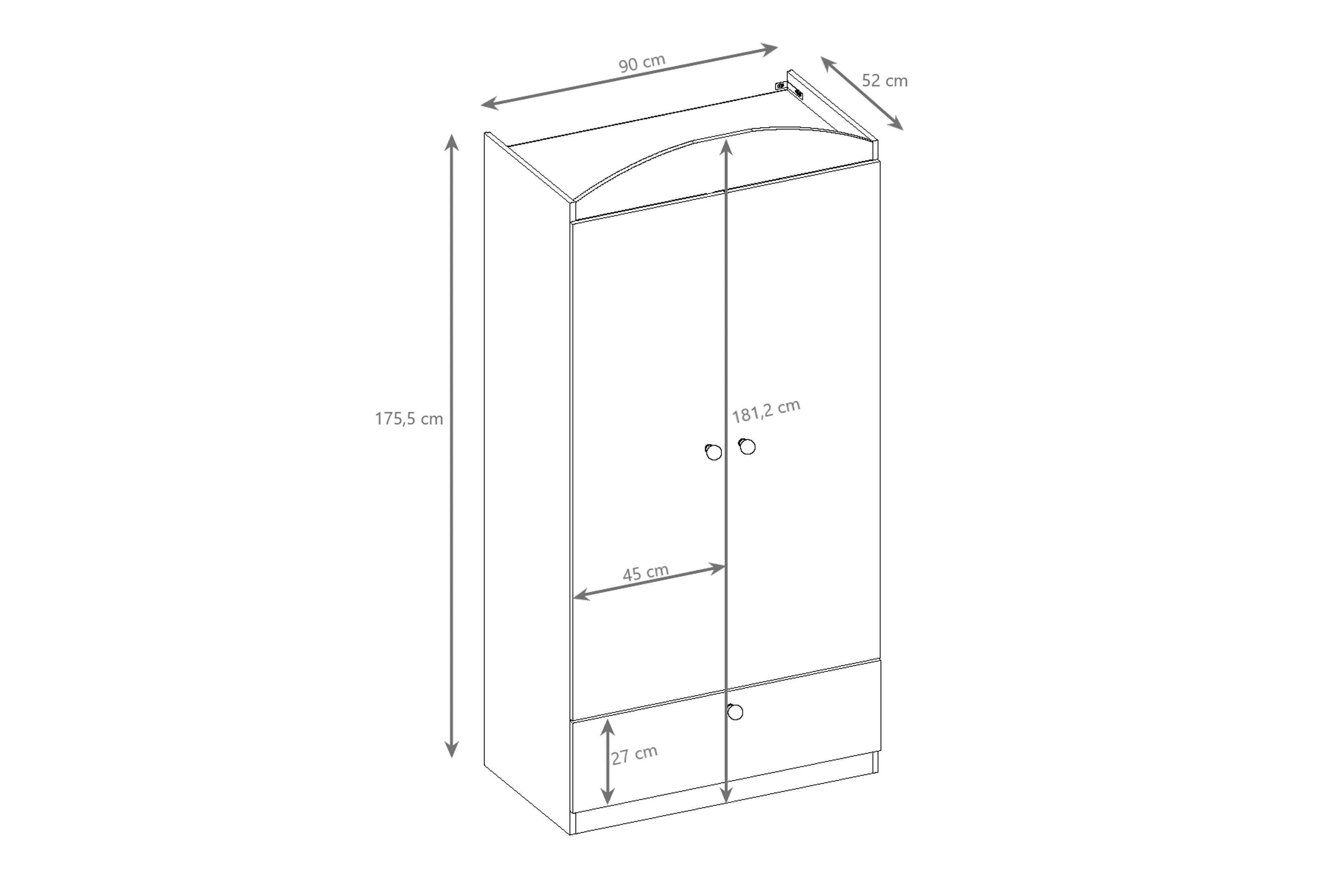 Detská šatníková skriňa Bonzo 90 cm so zásuvkou - biela Skriňa dziecieca Bonzo 90 cm z szuflada - Biely