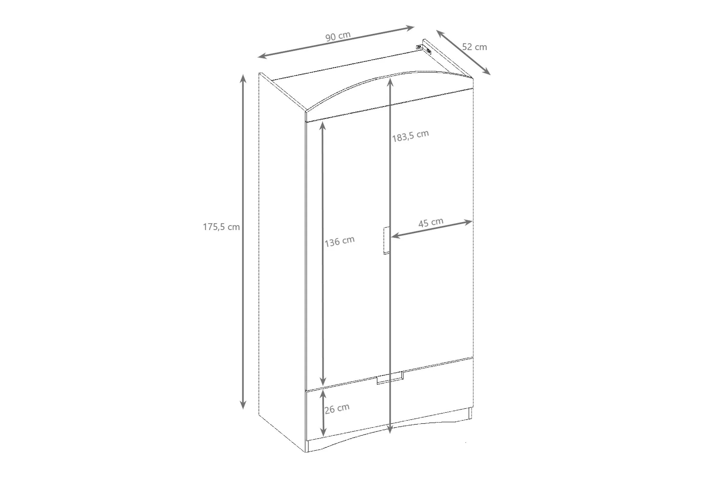 Detská šatníková skriňa Guli 90 cm so zásuvkou - biela Skriňa dziecieca Guli 90 cm z szuflada - Biely