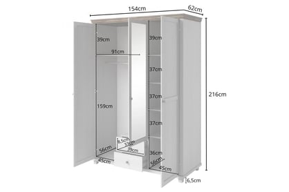 Skříň se zrcadlem Evora 19 154 cm - abisko ash / dub lefkas skříň Evora 19 z zrcadlem i zásuvkami 154 cm - abisko ash / dub lefkas