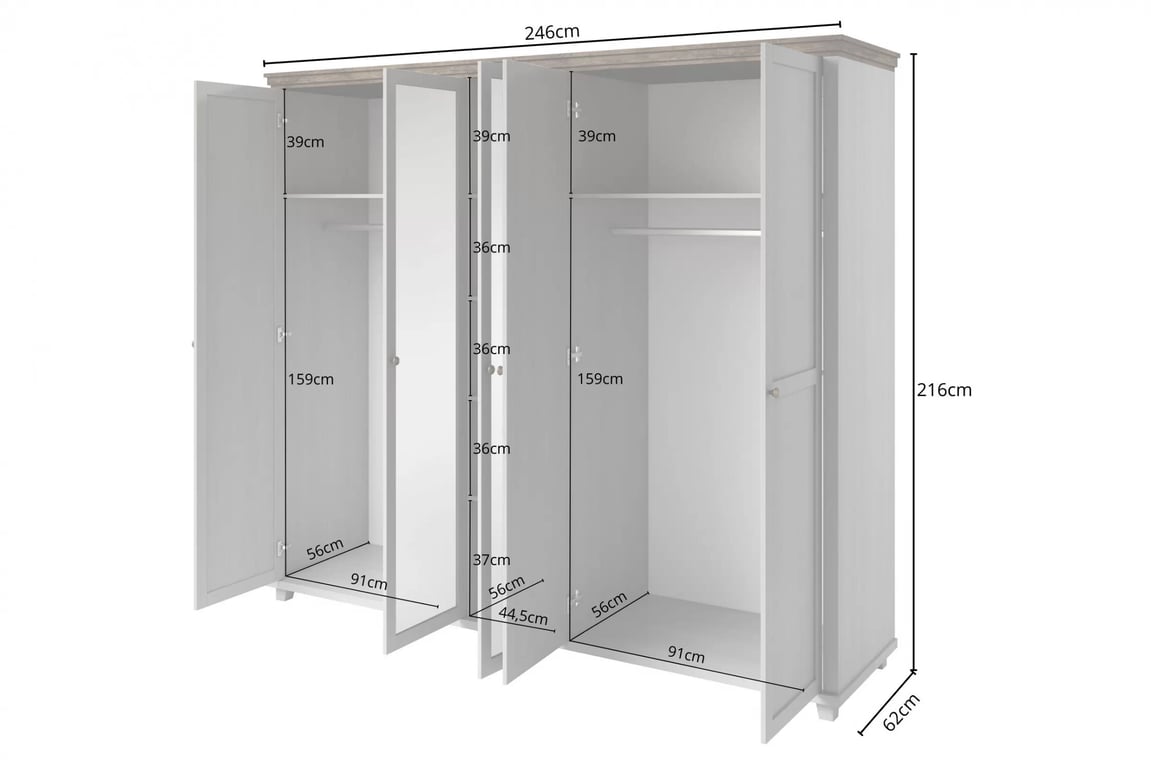 skříň Evora 21 z zrcadlem 246 cm - abisko ash / dub lefkas skříň Evora 21 z zrcadlem 246 cm - abisko ash / dub lefkas