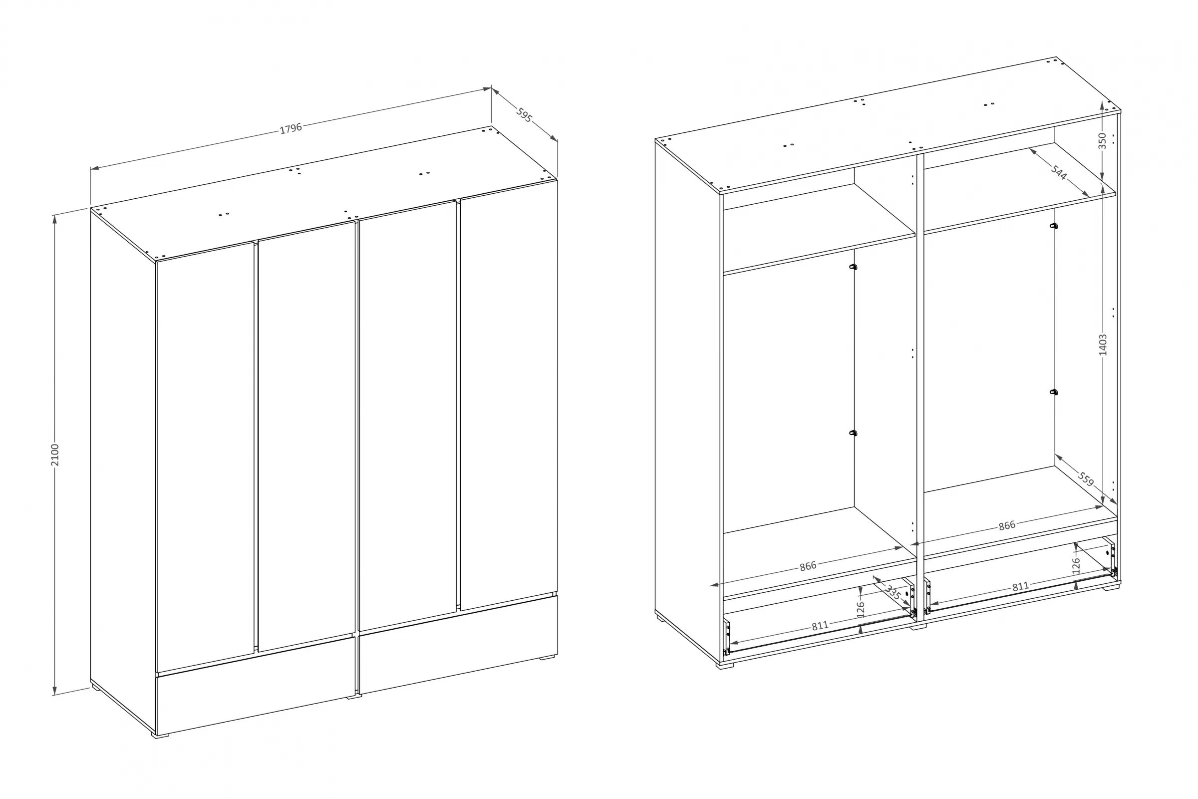 Šatníková skriňa Cross 180 cm so zásuvkami - biela / čierna Skriňa Gramon 180 cm so zásuvkami - biela / čierny